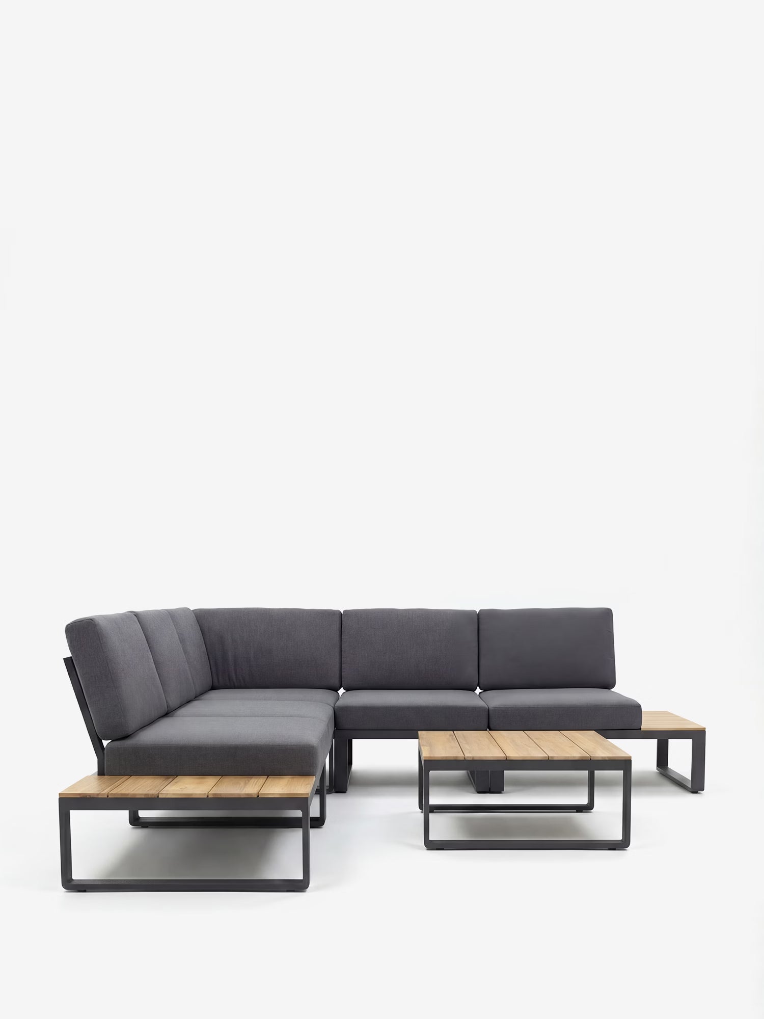 Orion Set lounge angular de exterior de acacia y aluminio antracita con mesa de centro