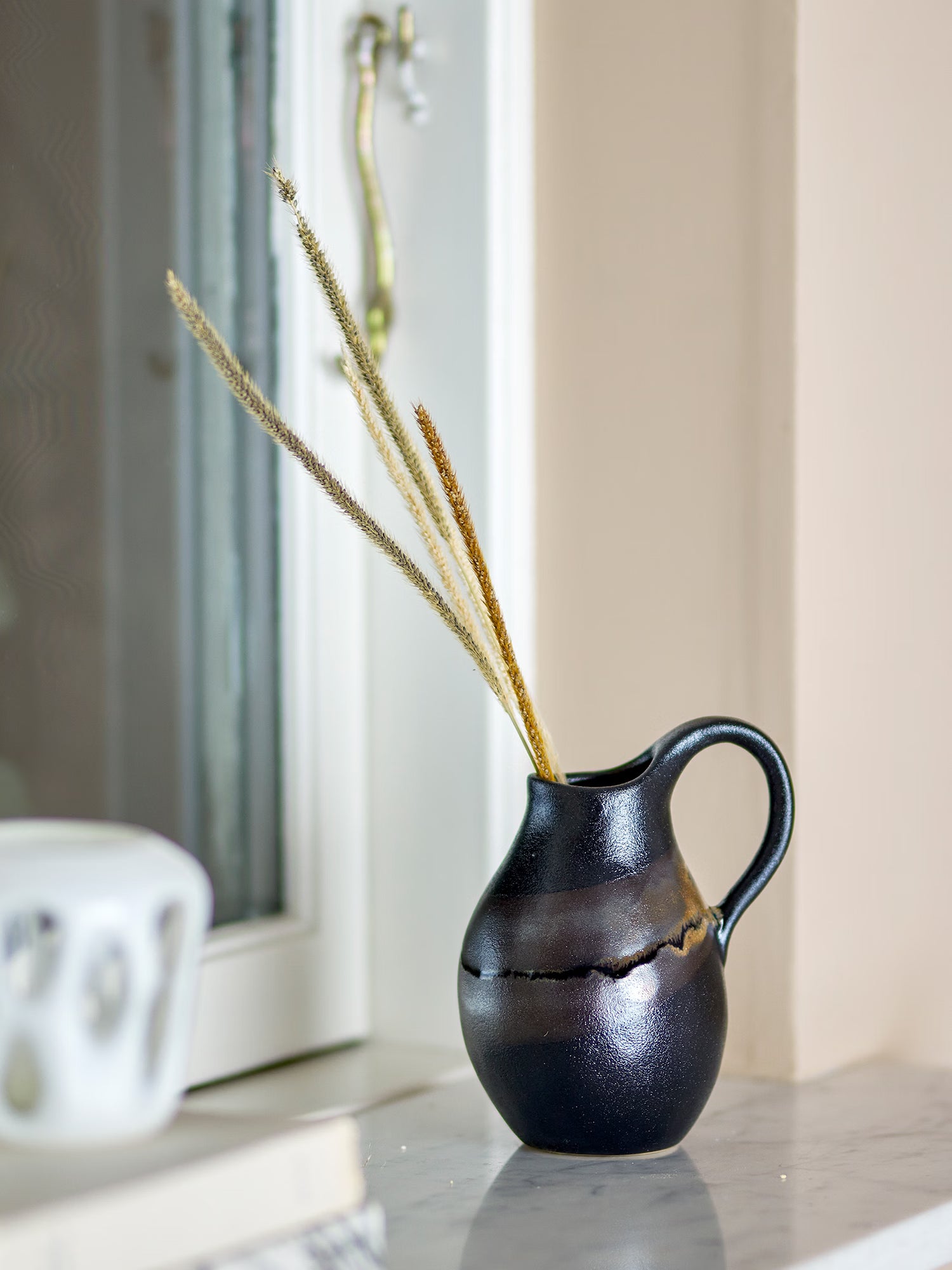 Alvena jarrón decorativo de gres stoneware marrón