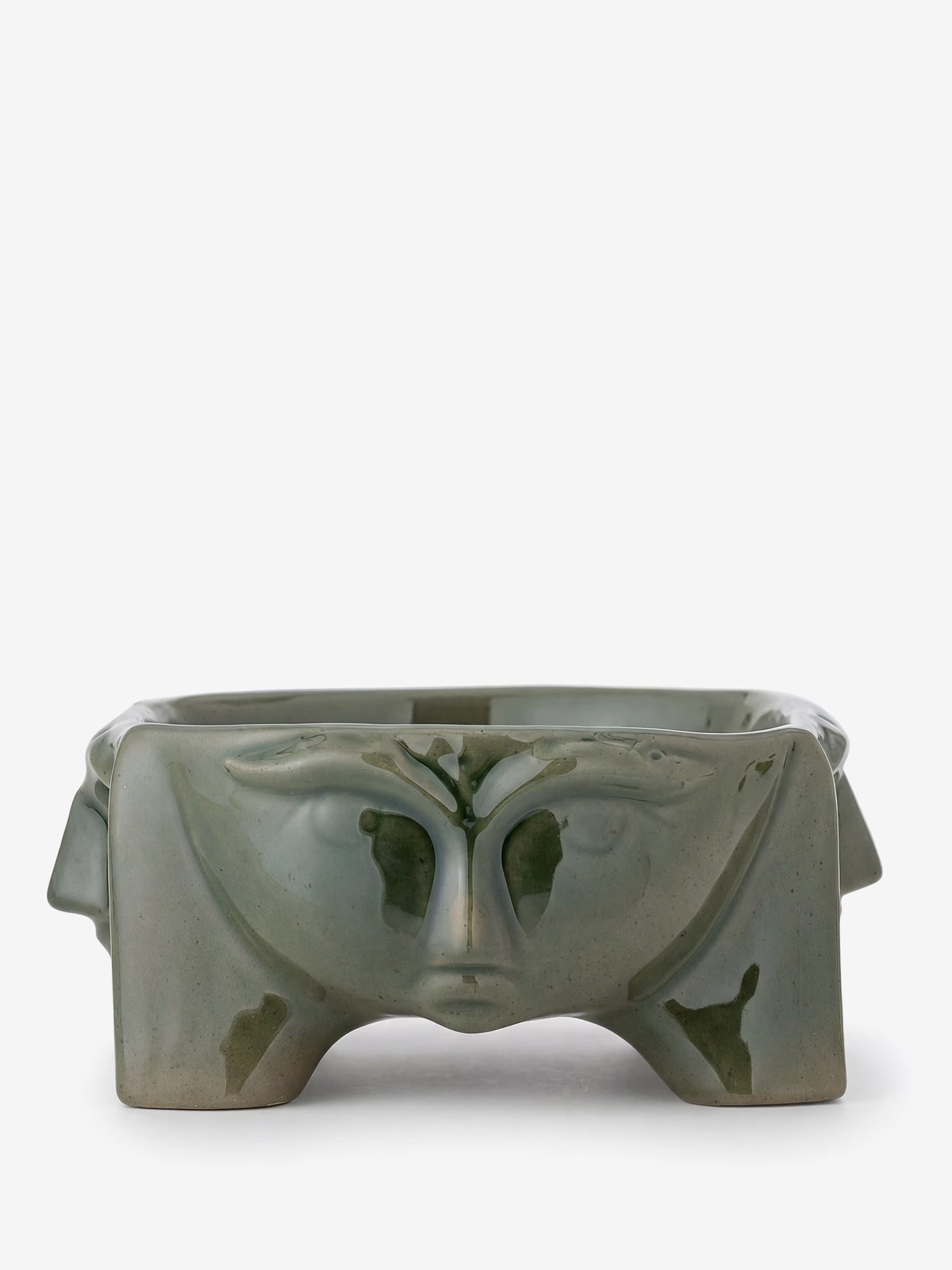 Amilia cuenco decorativo de gres verde con acabado reactivo