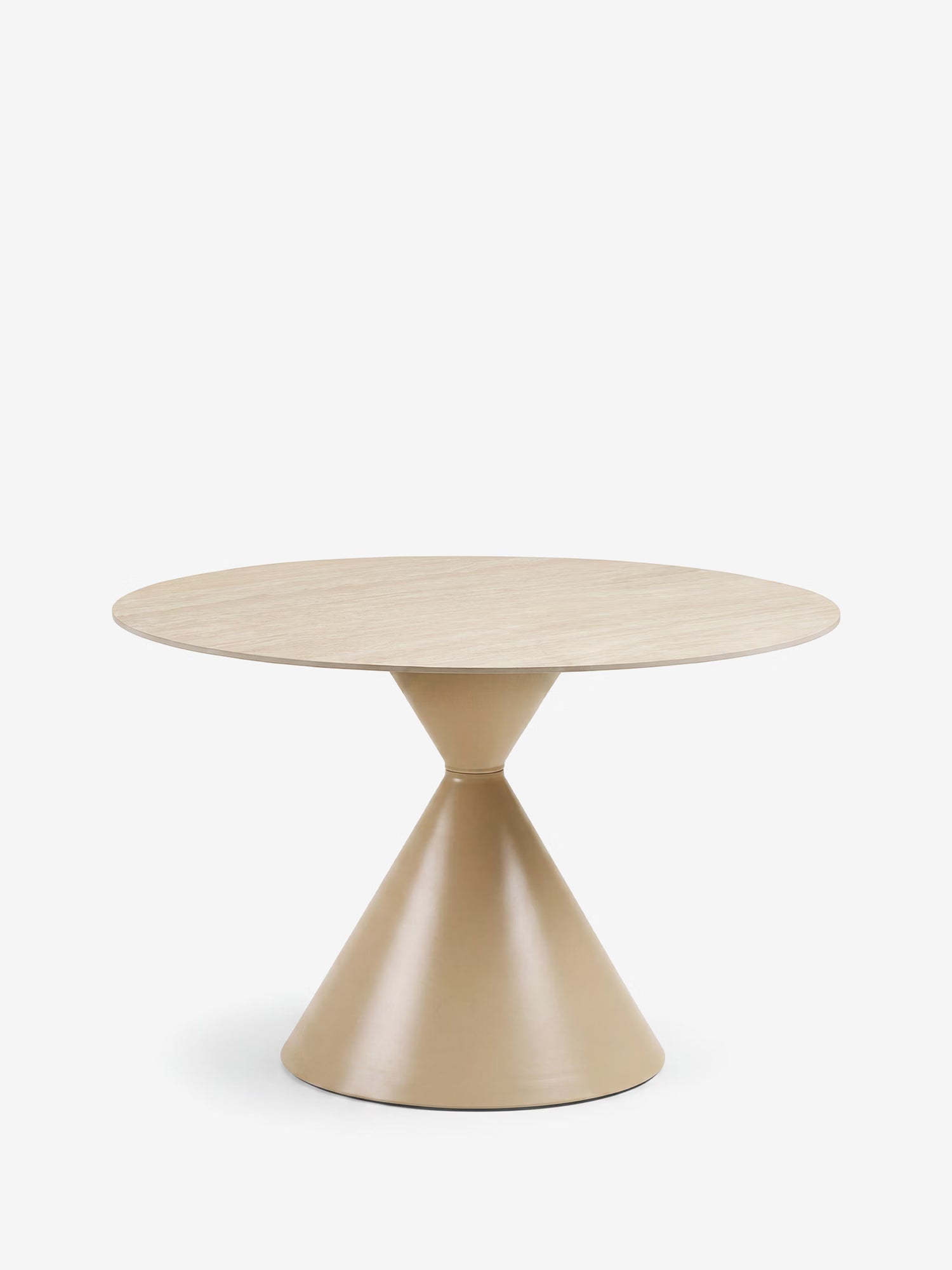 Annecy Tavolo rotondo ø120 cm in ceramica effetto travertino e base in acciaio color sabbia