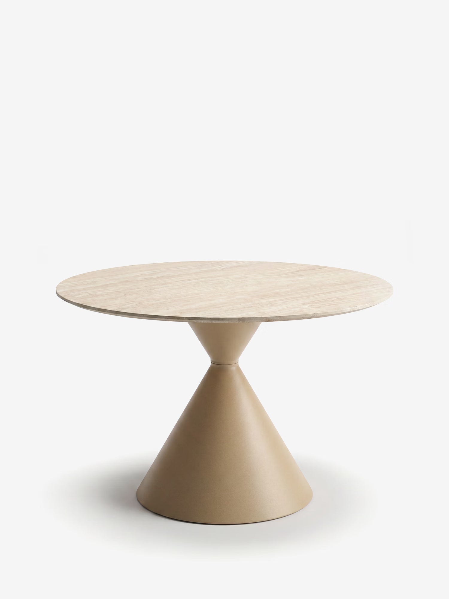 Annecy Mesa redonda ø120 cm en cerámica efecto travertino y base de acero color arena