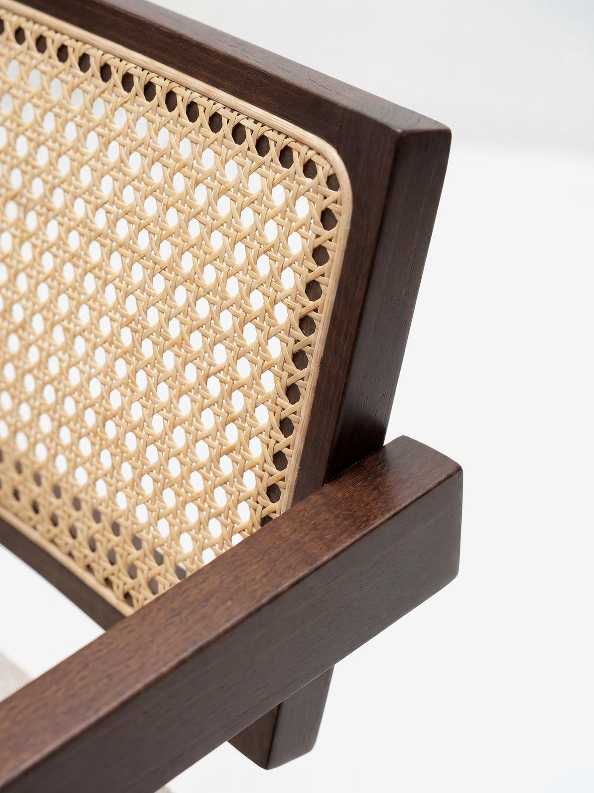 Antea Chair with armrests in solid wenge wood - rattan backrest and padded seat in cotton-blend fabric