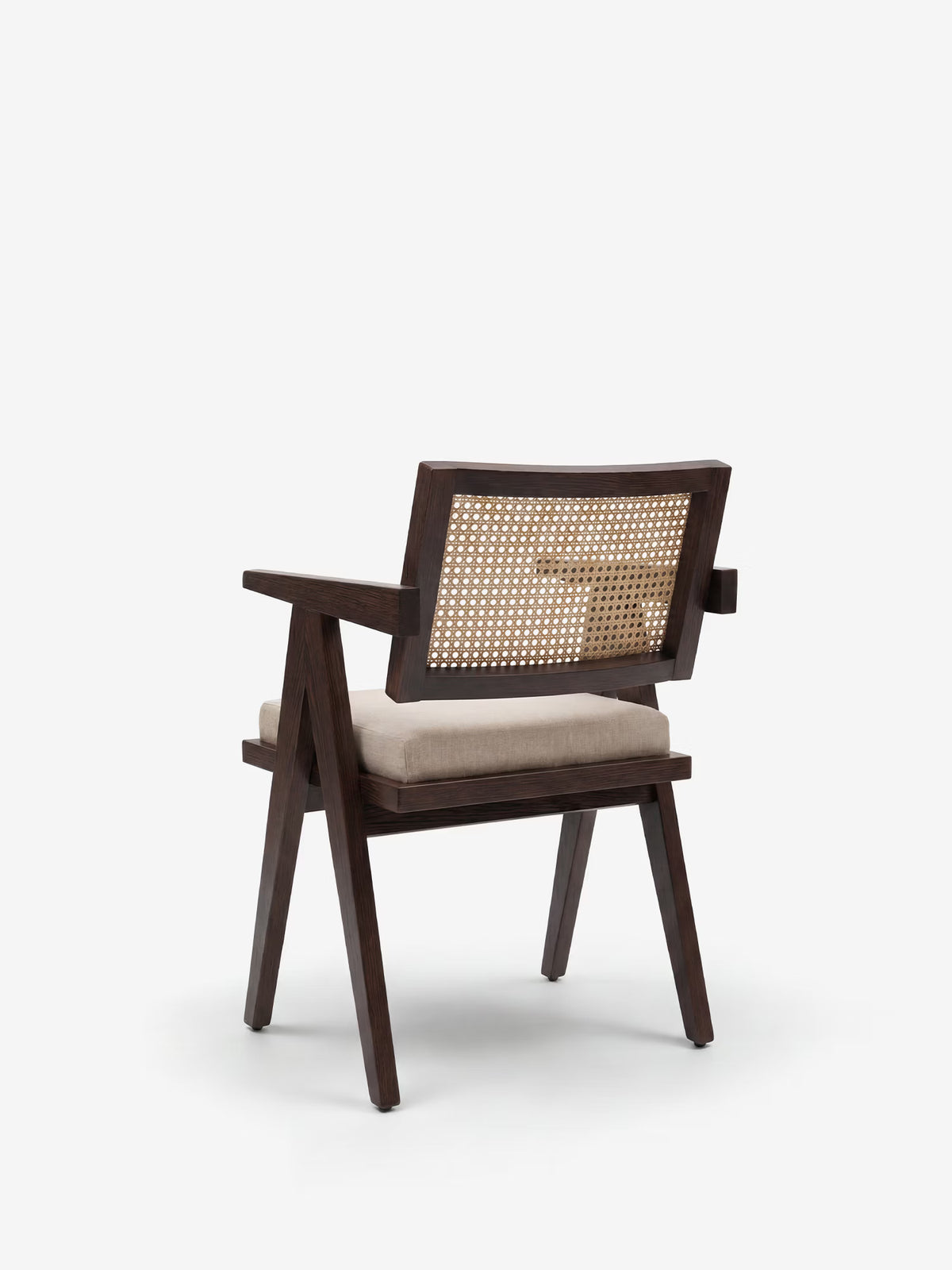 Antea Chair with armrests in solid wenge wood - rattan backrest and padded seat in cotton-blend fabric