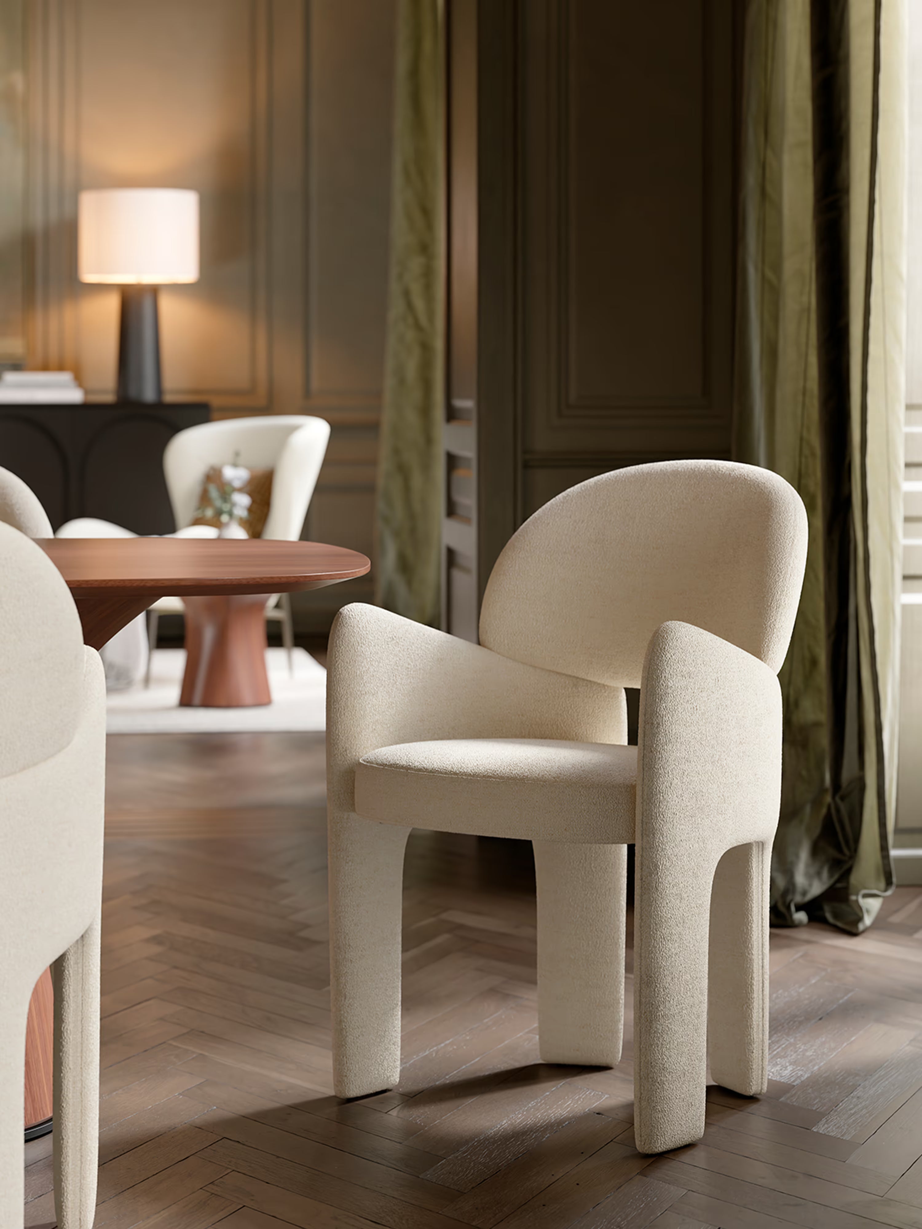 Aole bouclé chair with sculptural design - dining armchair in various colors
