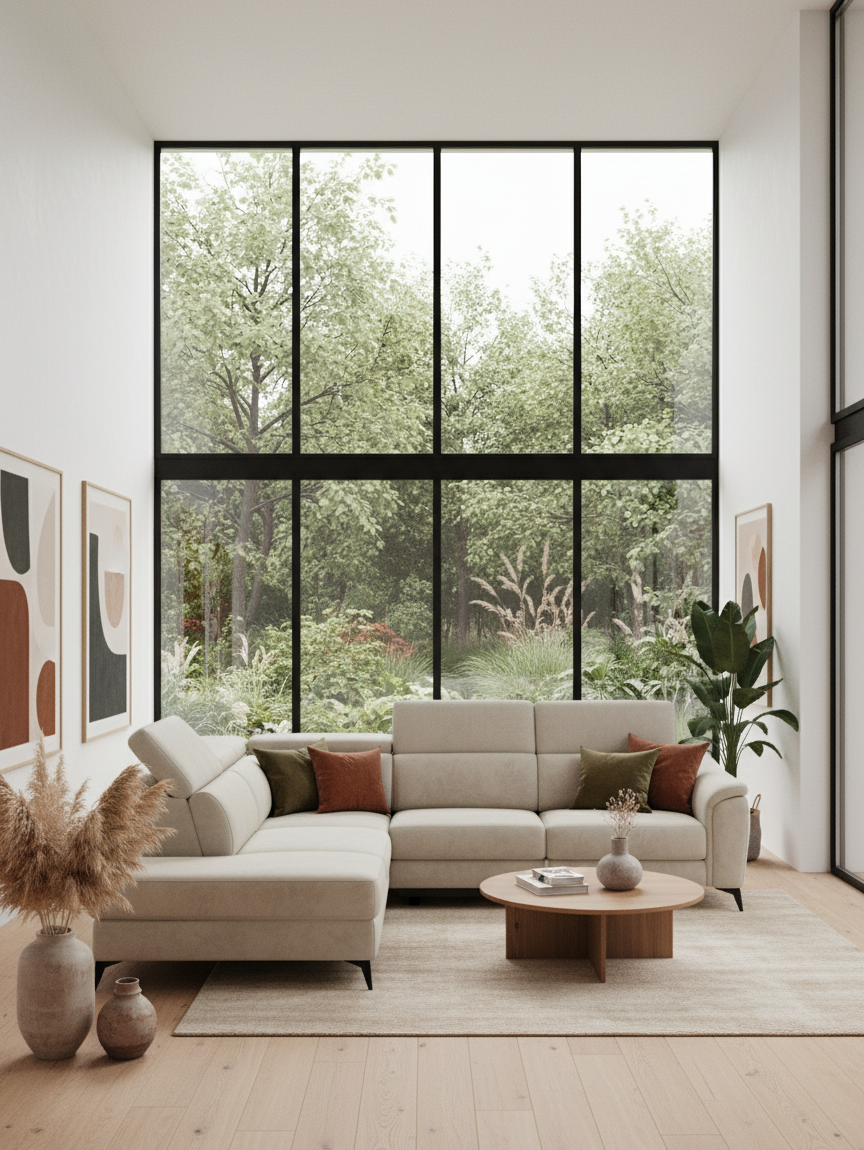 Arcos Ecksofa mit verstellbaren Kopfstützen – ausziehbare oder elektrische Relax-Sitze aus abwischbarem Mikrofaser