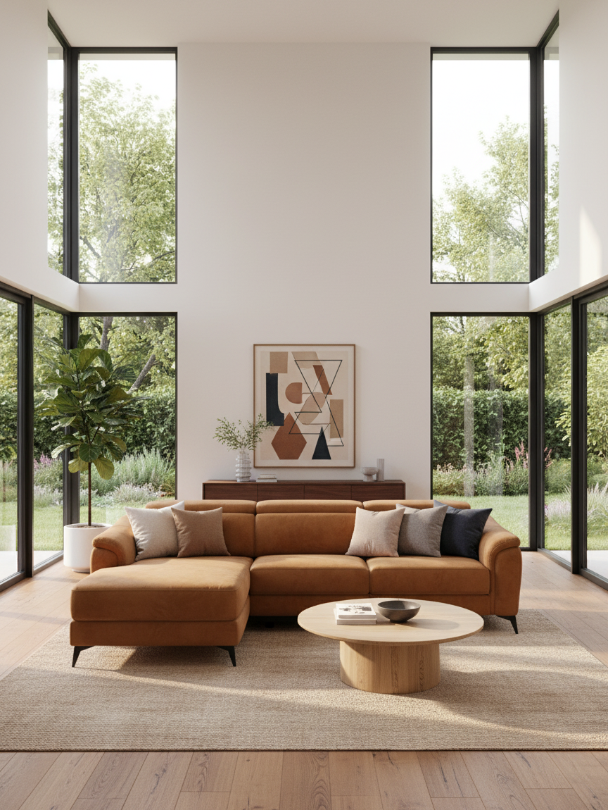 Arcos Sofa mit Ottomane – verstellbare Kopfstützen, herausziehbare Sitze oder elektrischer Relax in fleckenabweisender Mikrofaser