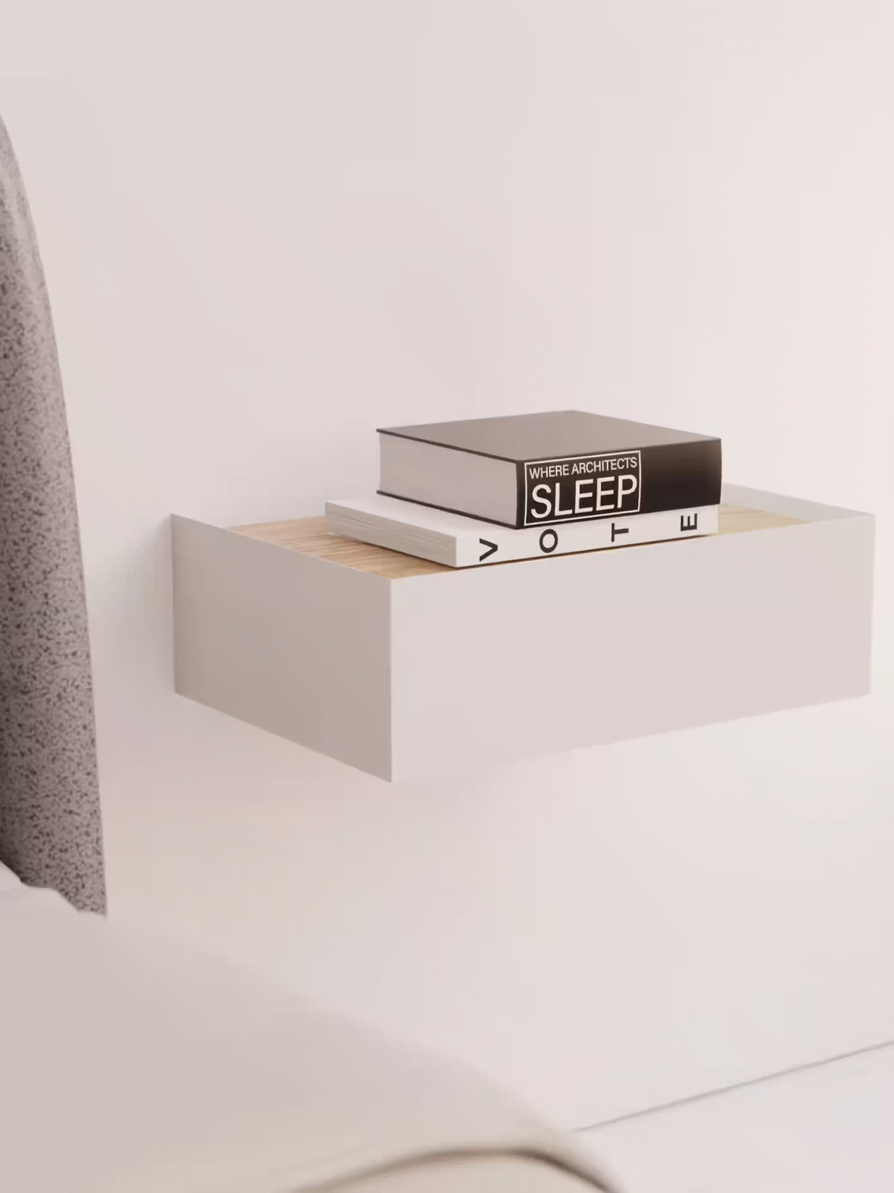 Arista suspended bedside table white with oak top - 1 drawer 50 x 16 cm
