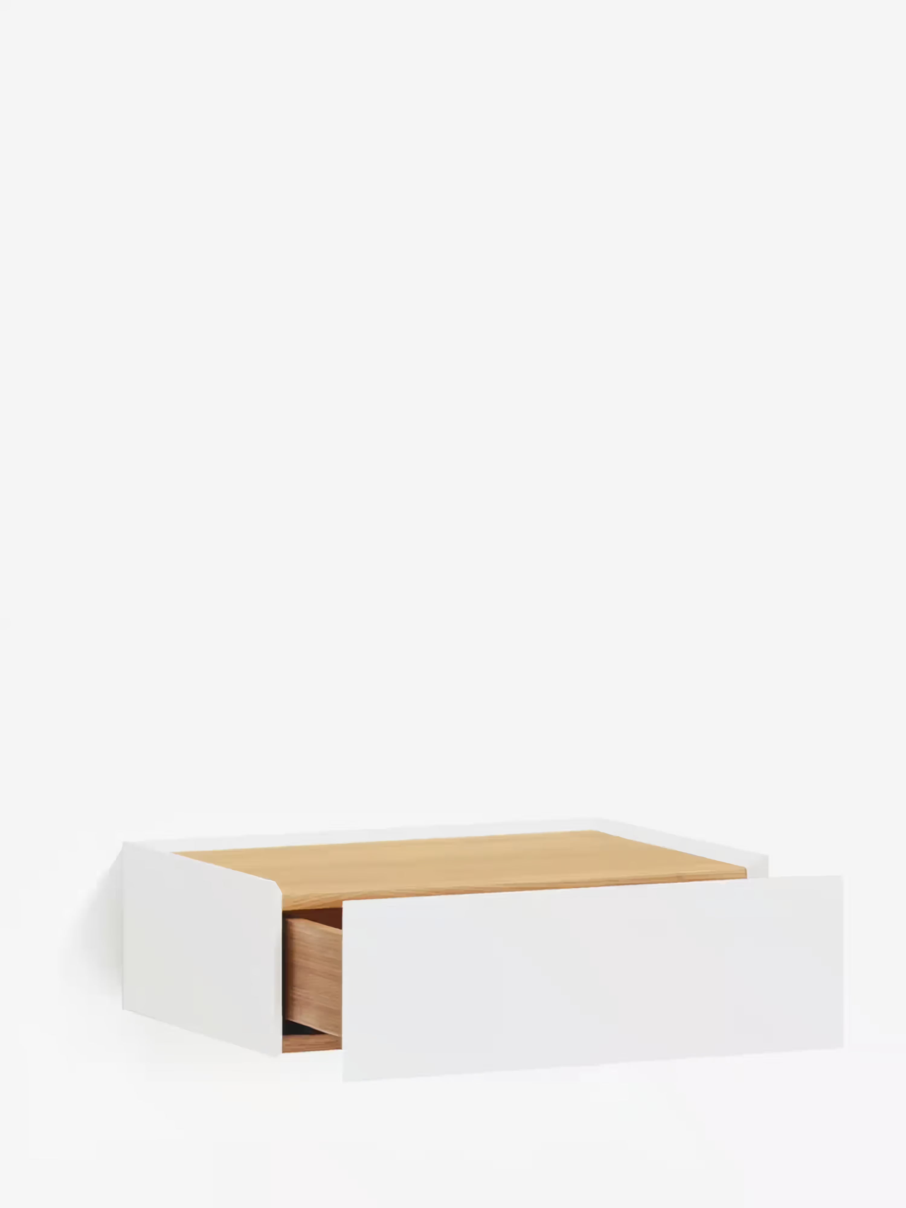 Arista mesita de noche suspendida blanca y sobre de roble - 1 cajón 50 x 16 cm