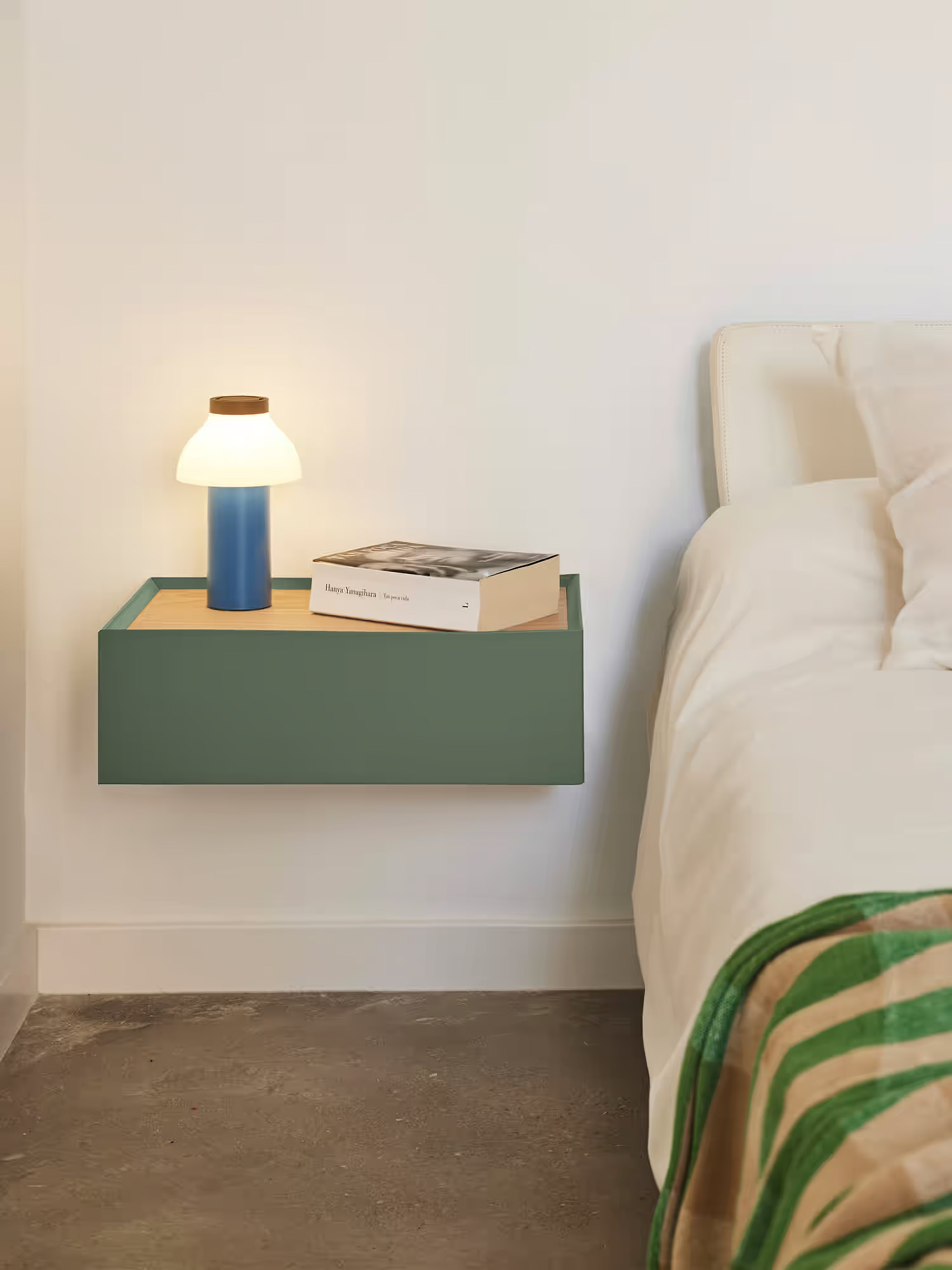 Arista suspended bedside table green with oak top - 1 drawer 50 x 16 cm