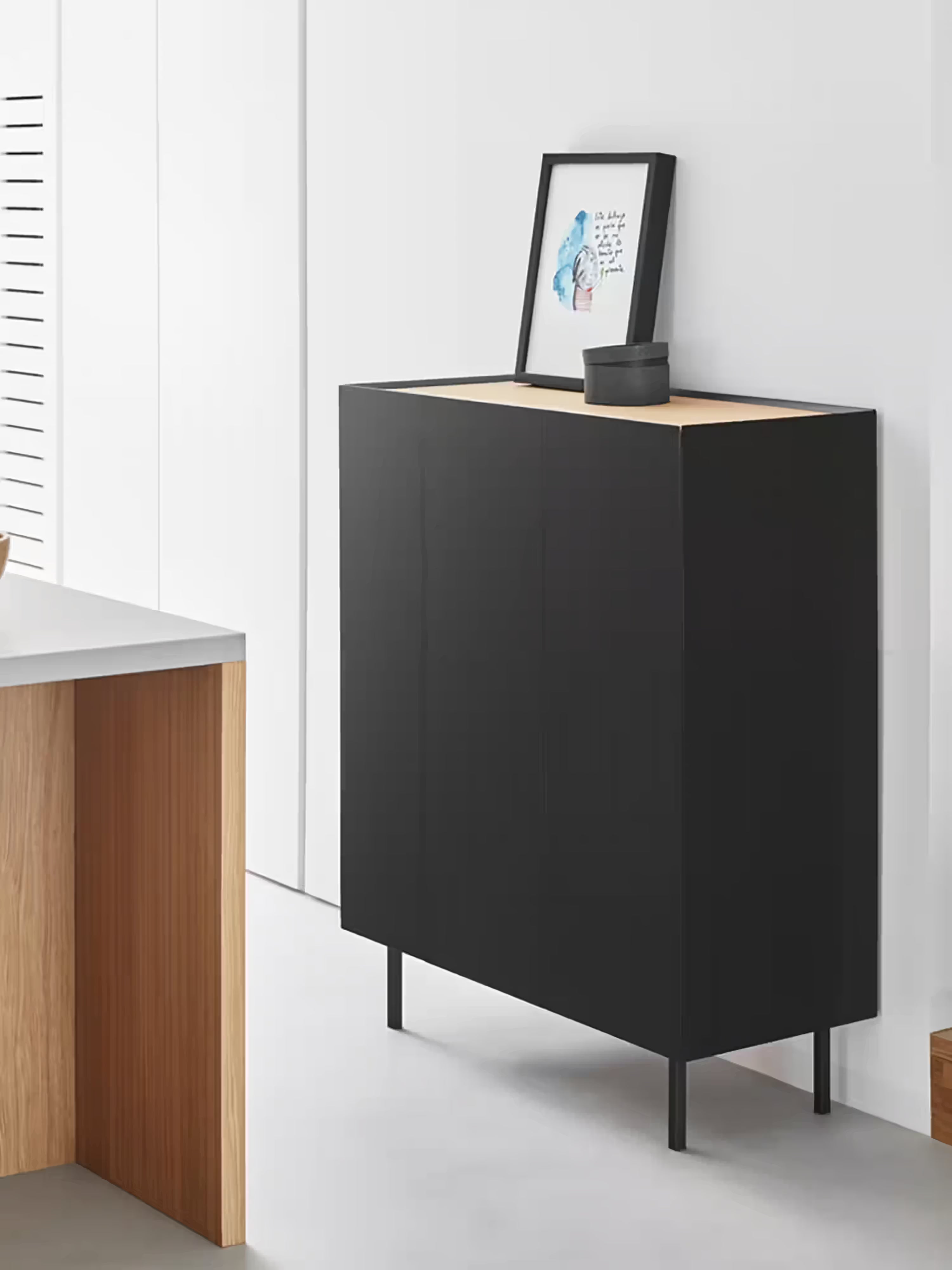 Arista tall sideboard in black and oak wood - 3 doors and 10 bottle compartments 95 x 120 cm