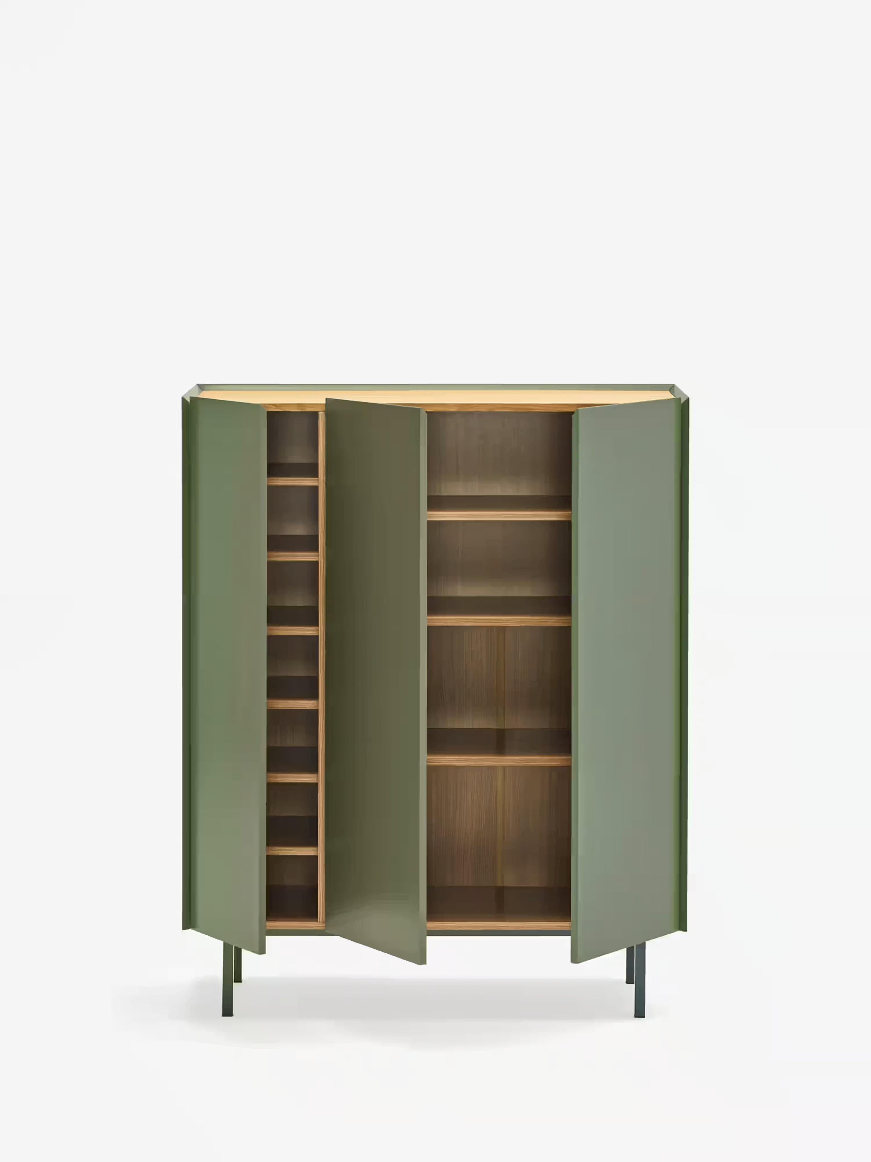 Arista aparador alto verde y roble claro - 3 puertas y 10 compartimentos para botellas 95 x 120 cm