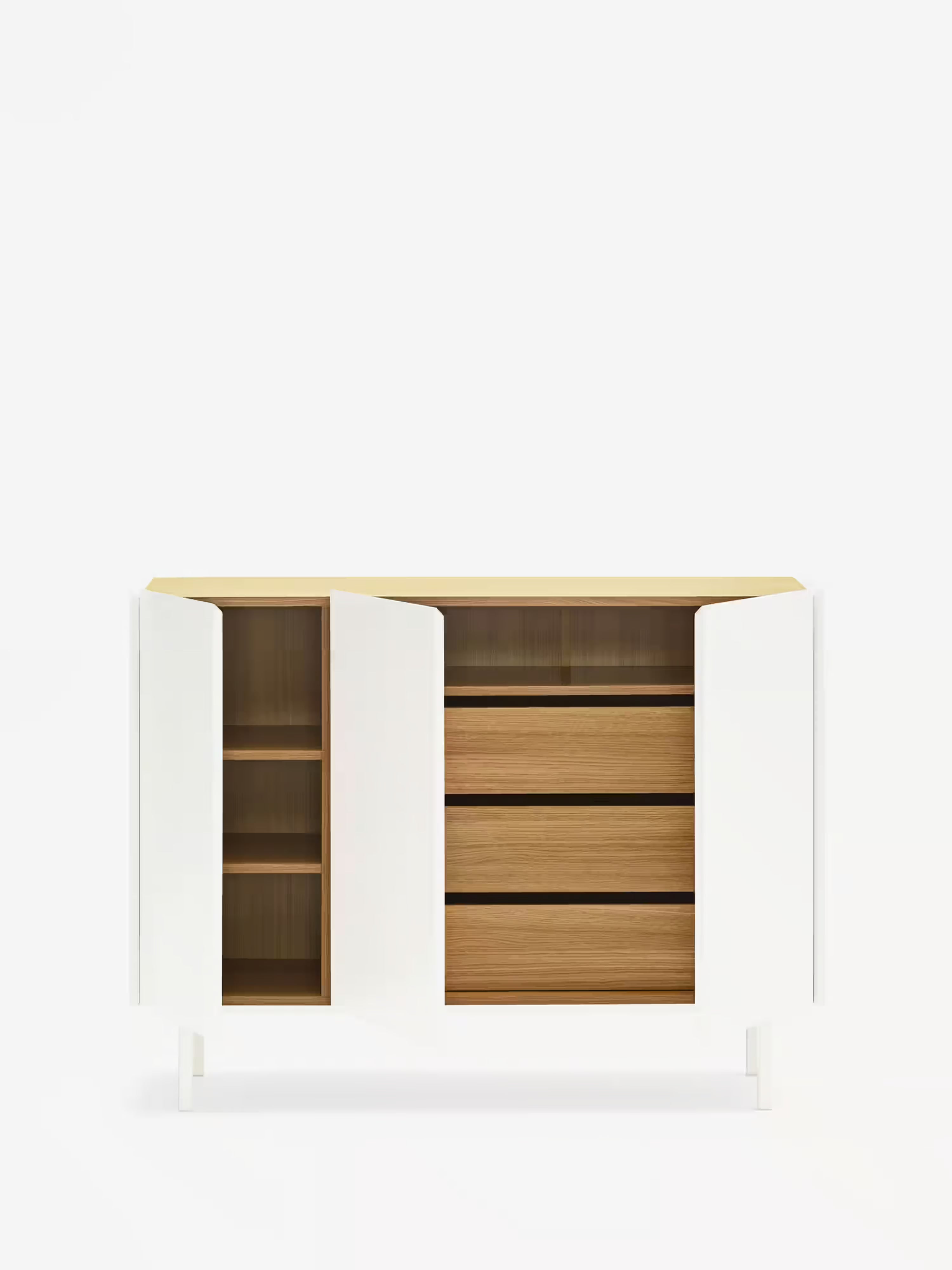 Arista aparador blanco y roble claro - aparador moderno de 3 puertas 110 x 85 cm