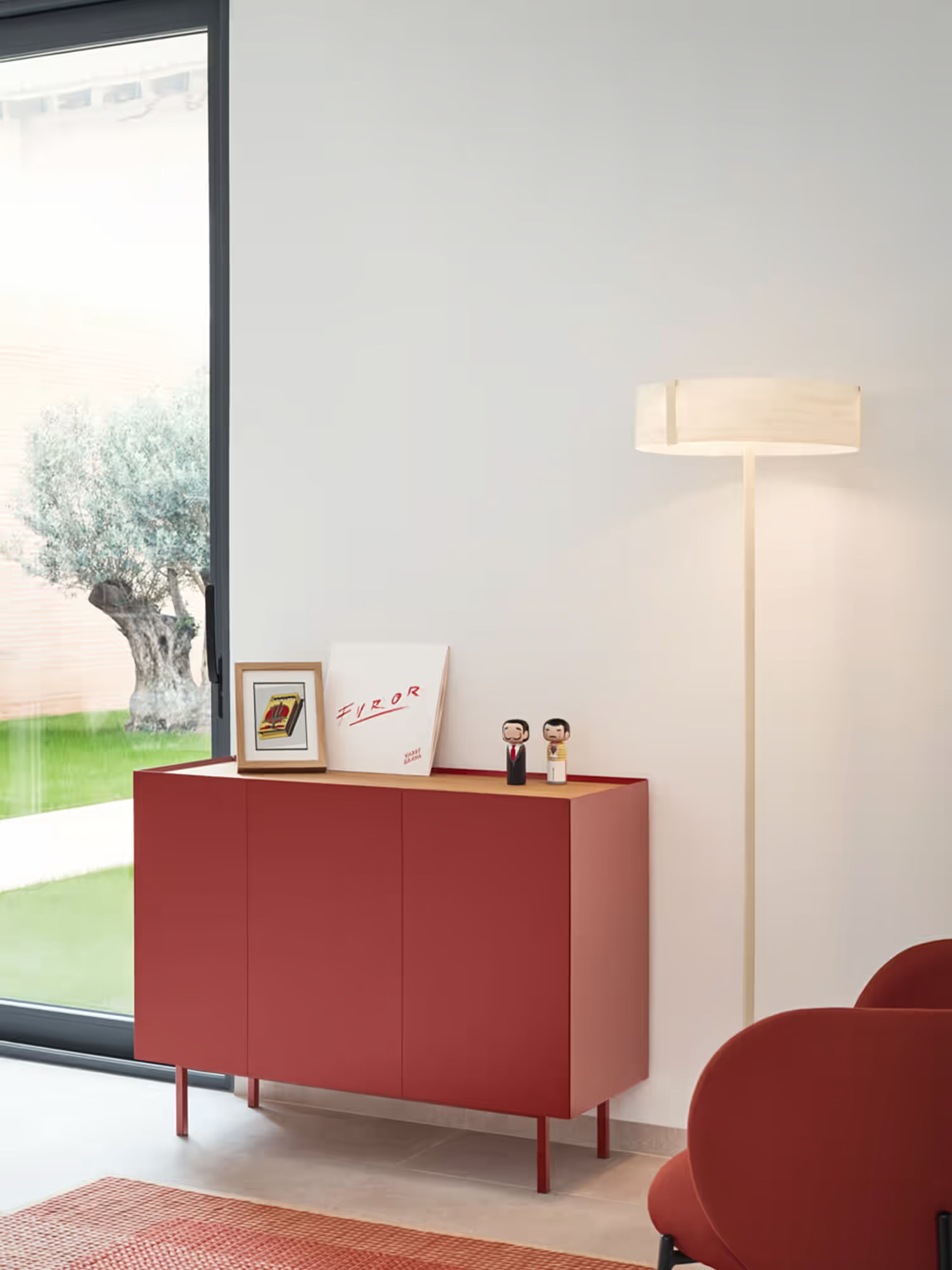 Arista sideboard in burgundy and light oak - modern 3-door sideboard 110 x 85 cm