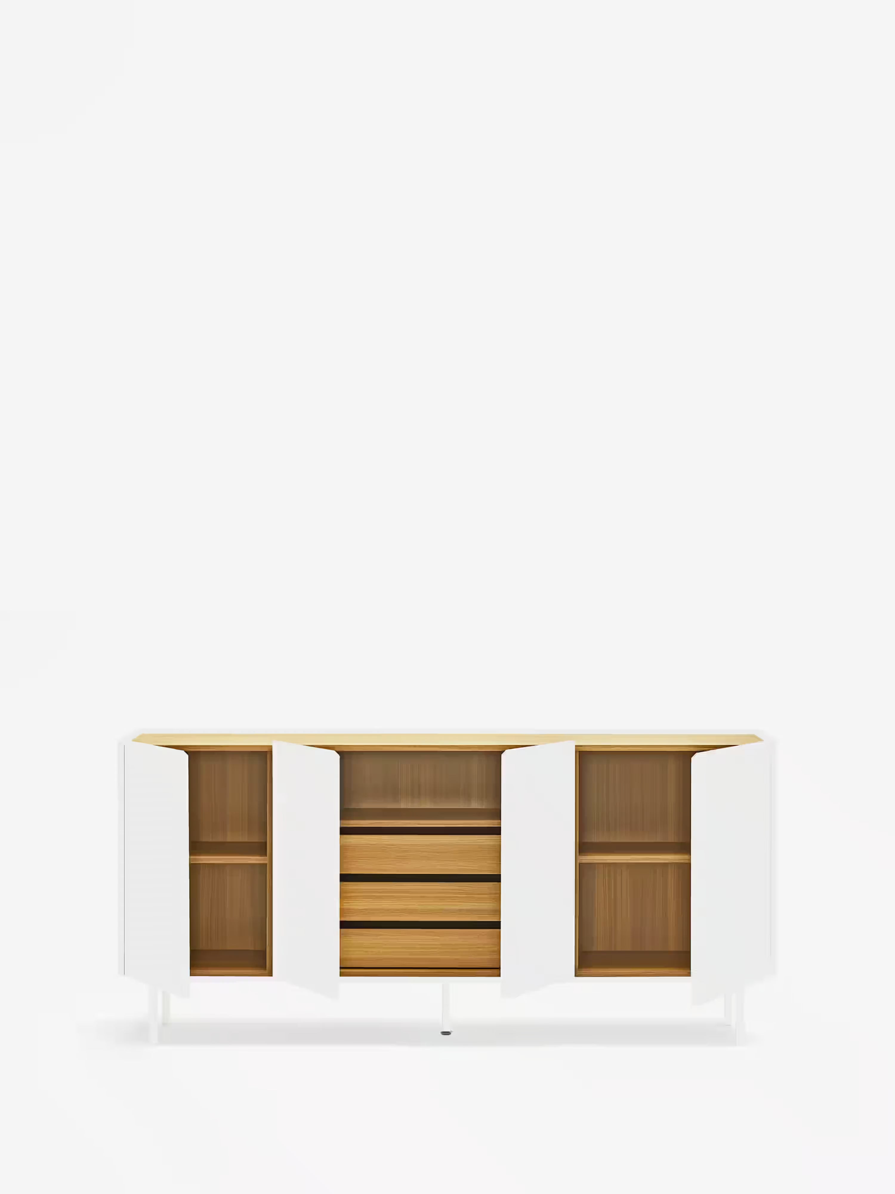 Arista aparador bajo blanco y roble claro - aparador moderno de 4 puertas 165 x 78 cm