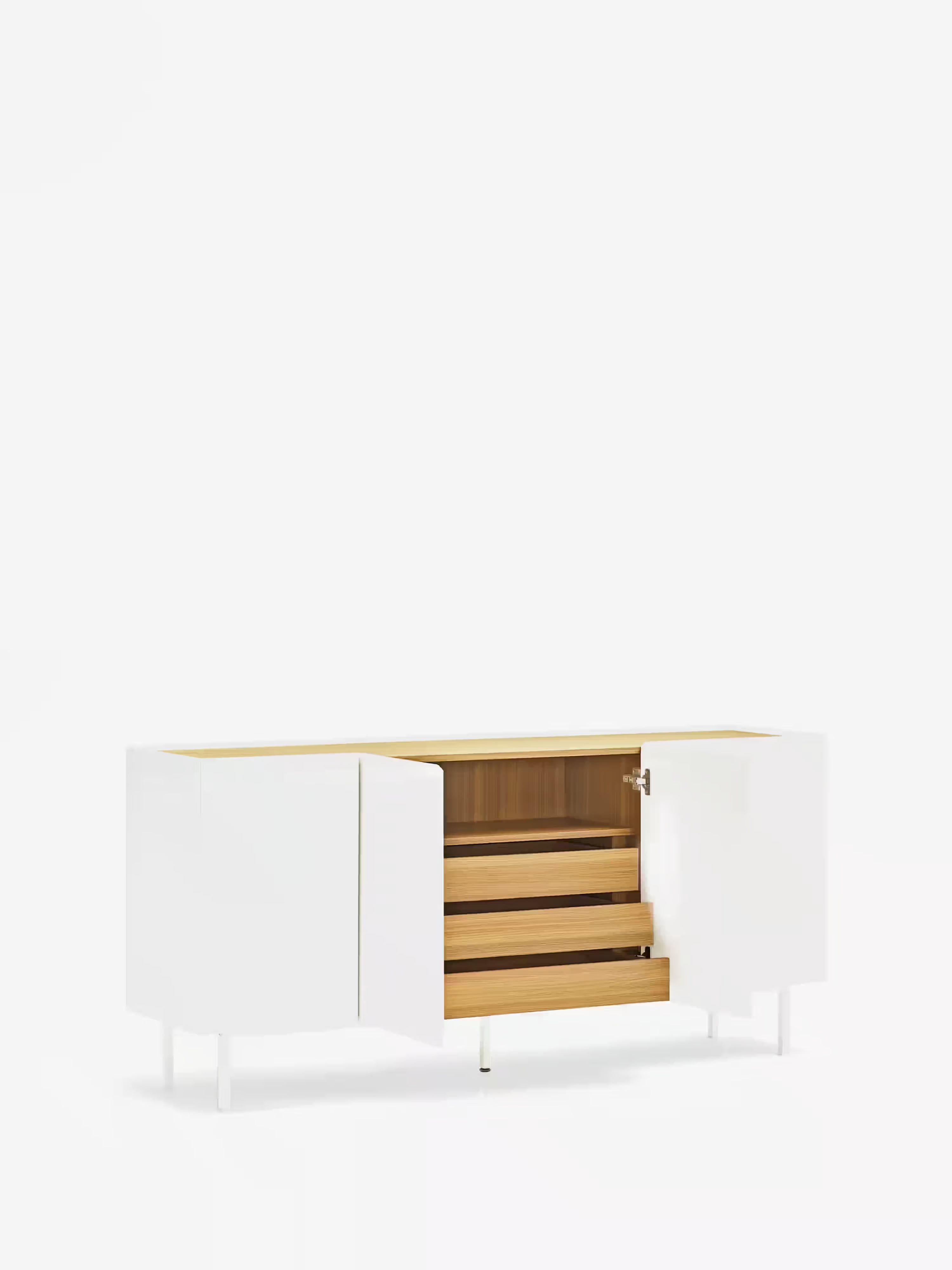 Arista aparador bajo blanco y roble claro - aparador moderno de 4 puertas 165 x 78 cm