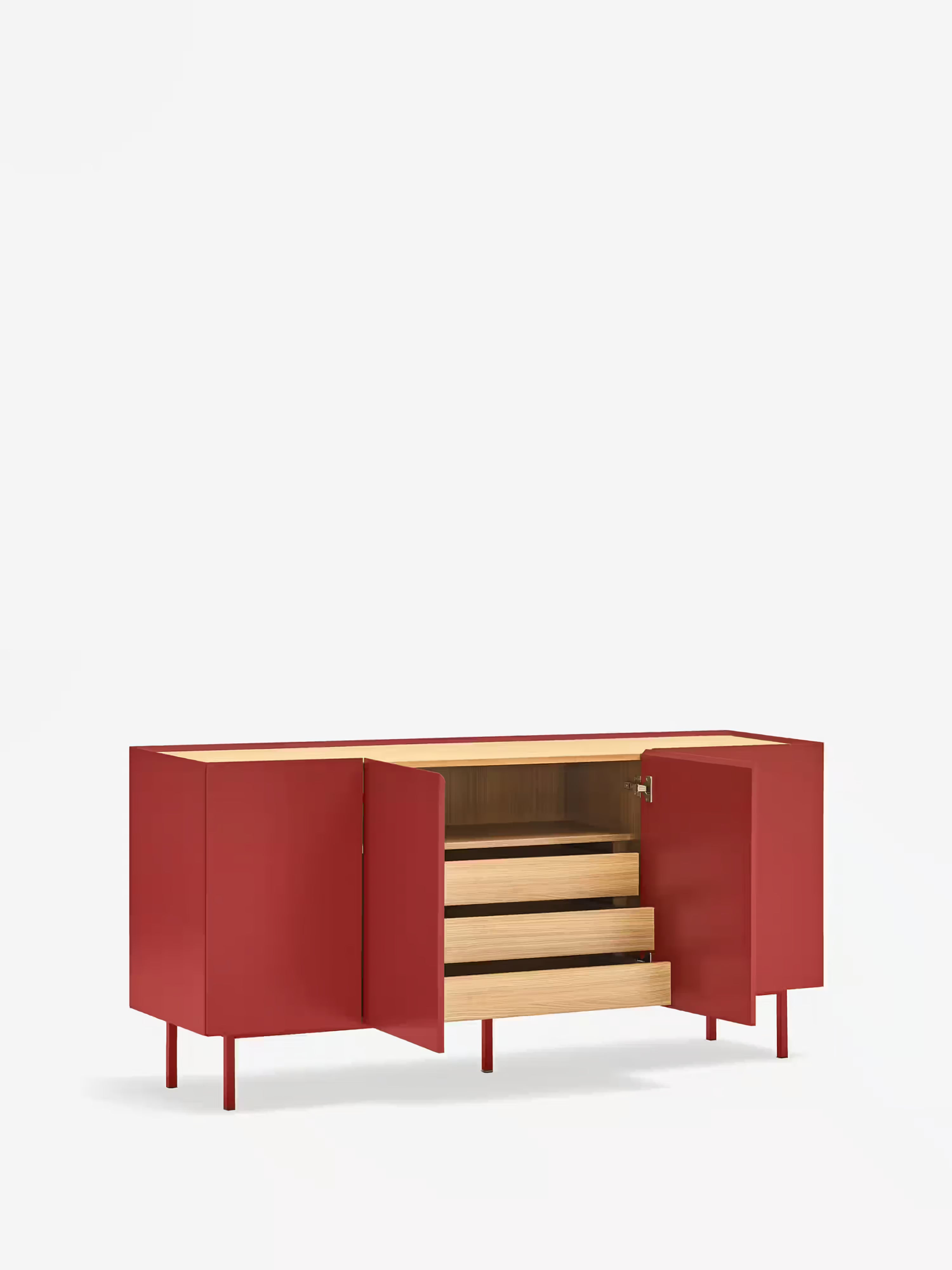 Arista aparador bajo burdeos y roble claro - aparador moderno de 4 puertas 165 x 78 cm
