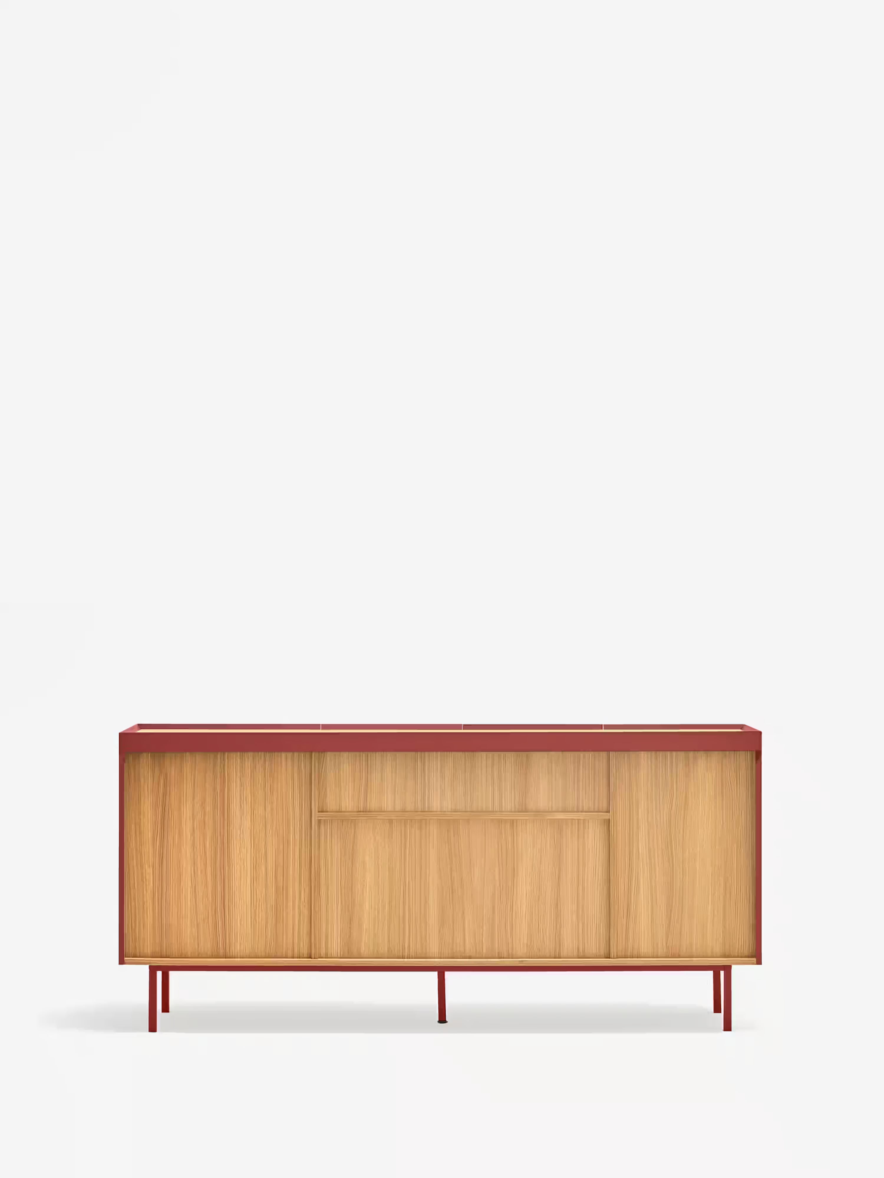 Arista aparador bajo burdeos y roble claro - aparador moderno de 4 puertas 165 x 78 cm