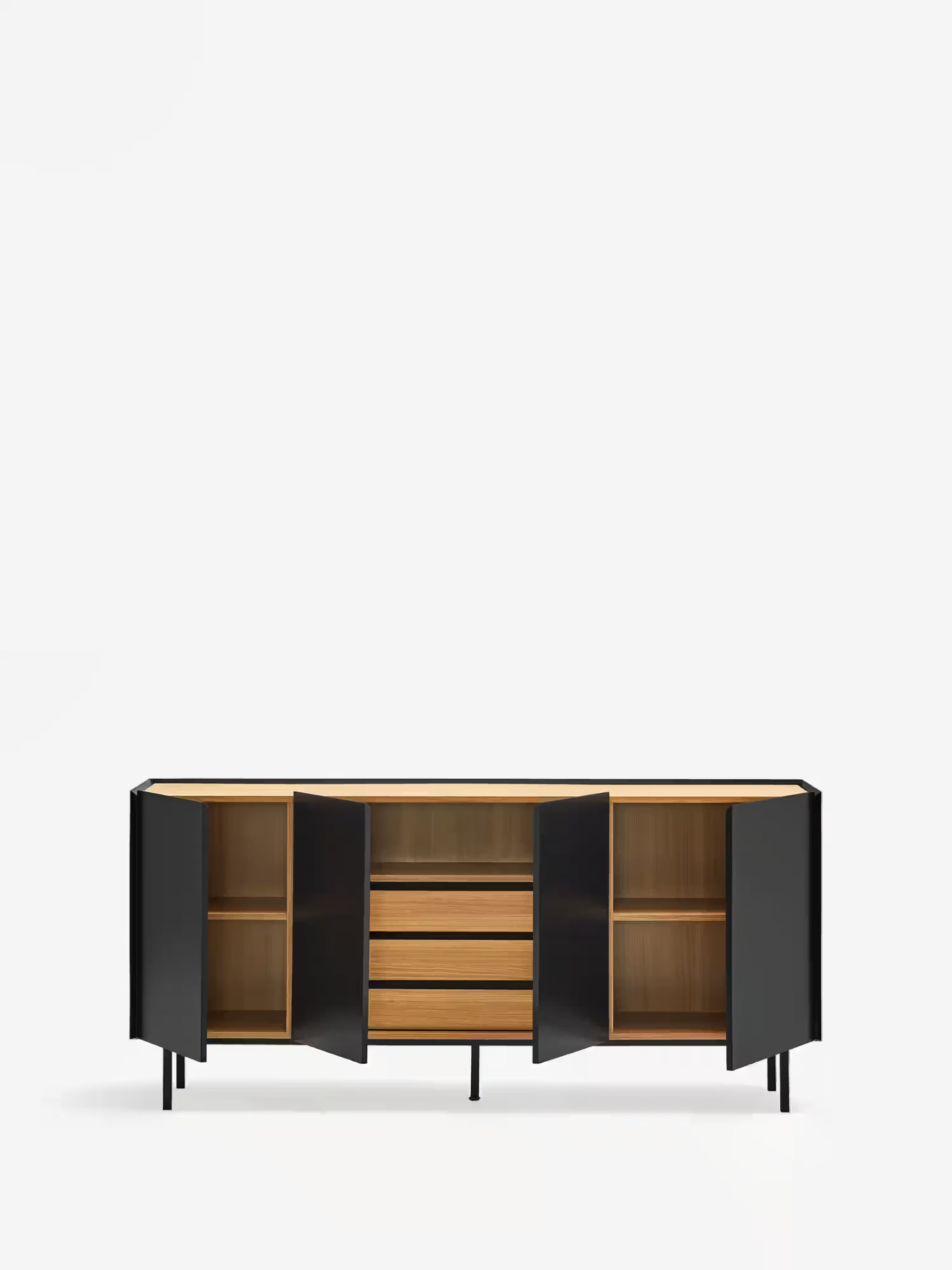 Arista buffet bas noir et chêne clair - buffet moderne 4 portes 165 x 78 cm