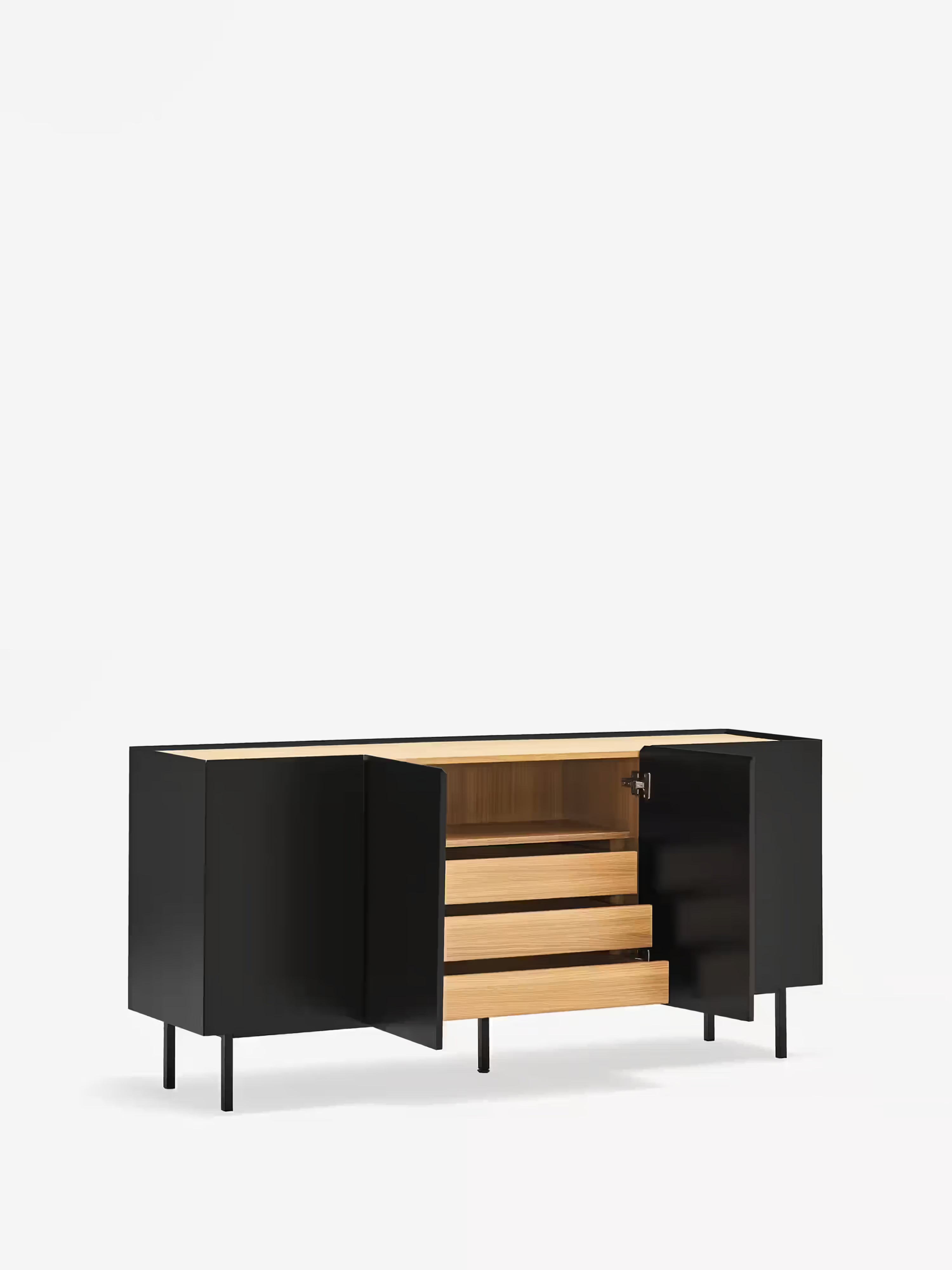 Arista buffet bas noir et chêne clair - buffet moderne 4 portes 165 x 78 cm