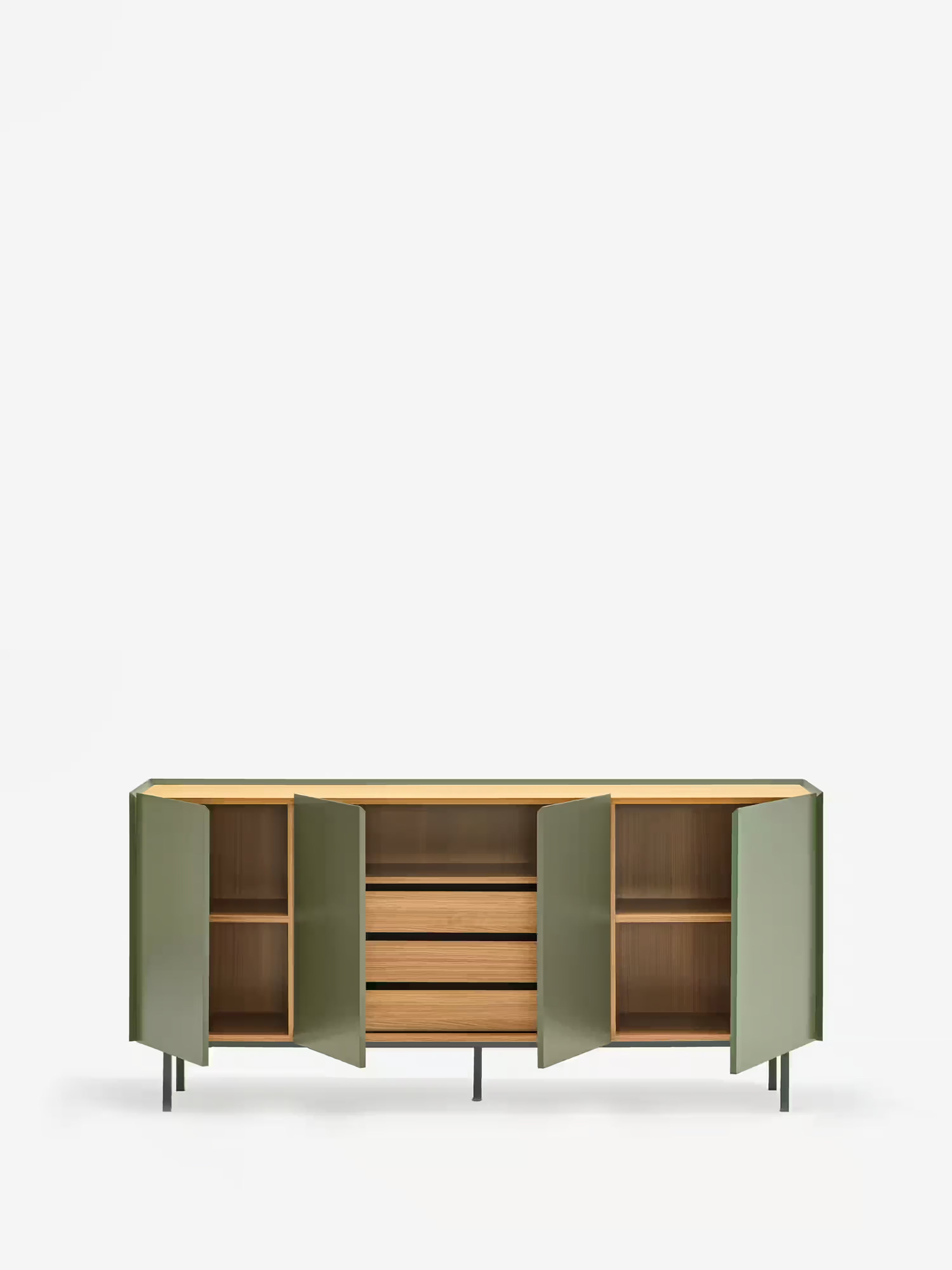 Arista aparador bajo verde y roble claro - aparador moderno de 4 puertas 165 x 78 cm