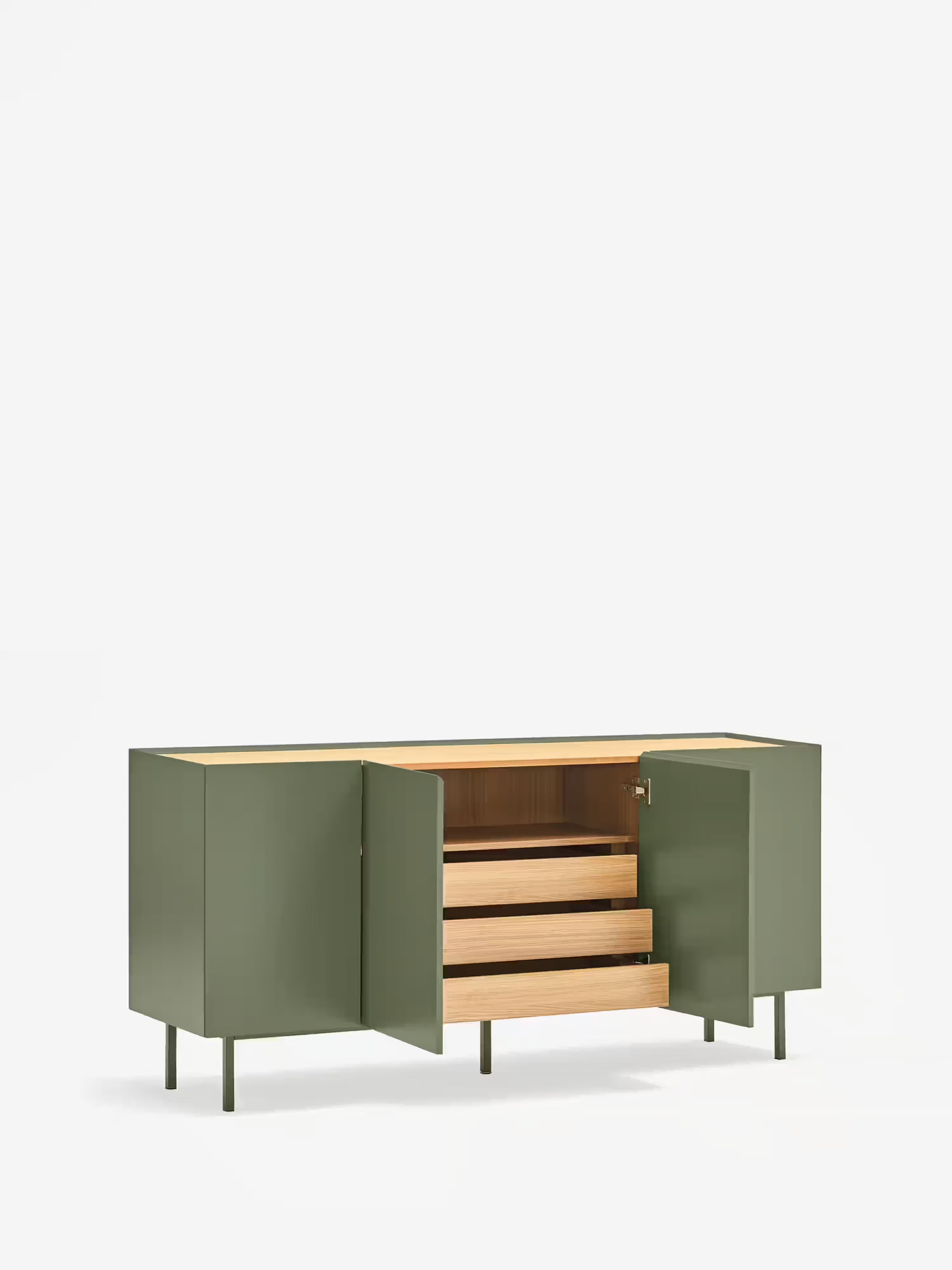 Arista aparador bajo verde y roble claro - aparador moderno de 4 puertas 165 x 78 cm