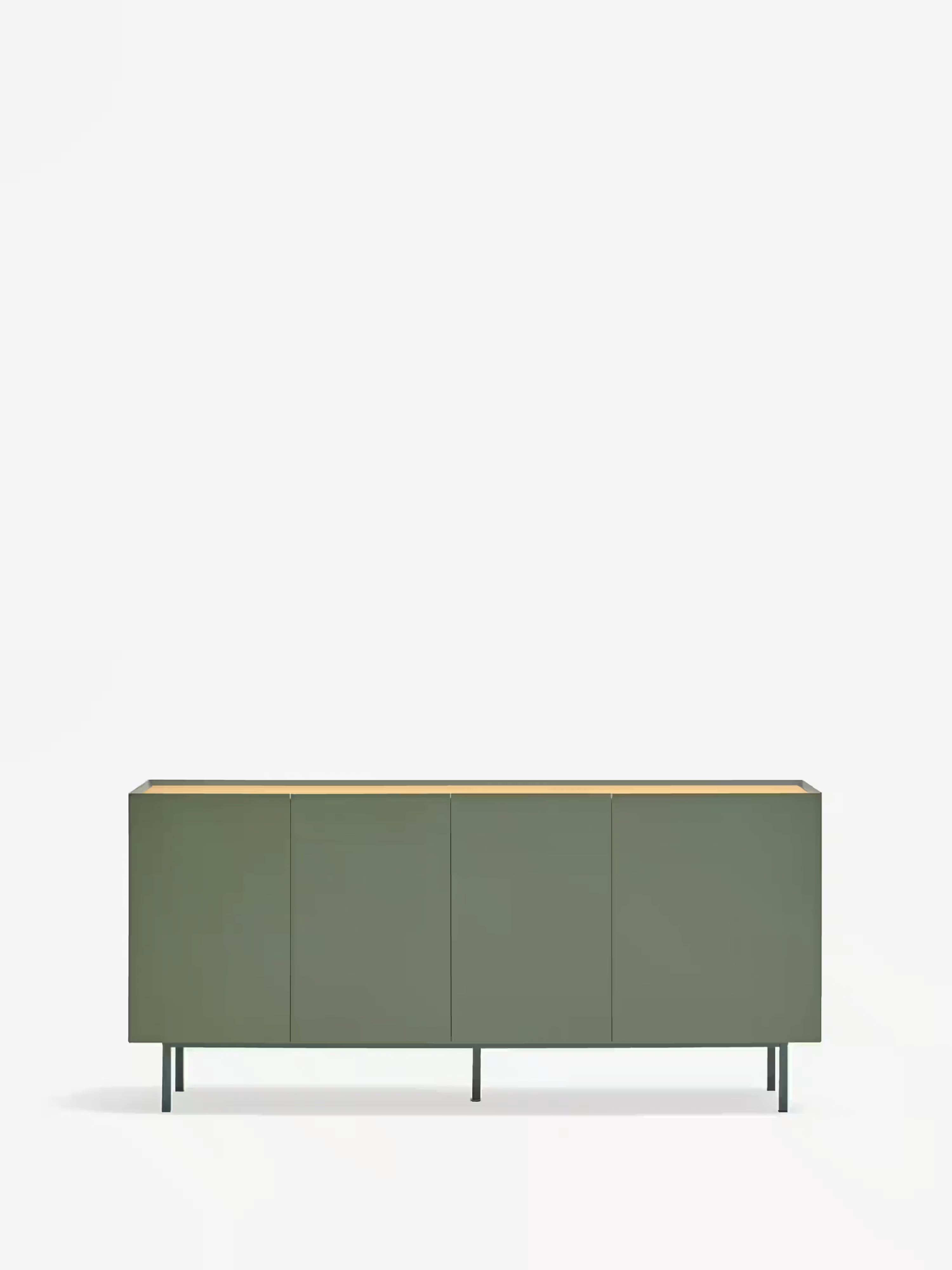 Arista low sideboard in green and light oak - modern 4-door cabinet 165 x 78 cm