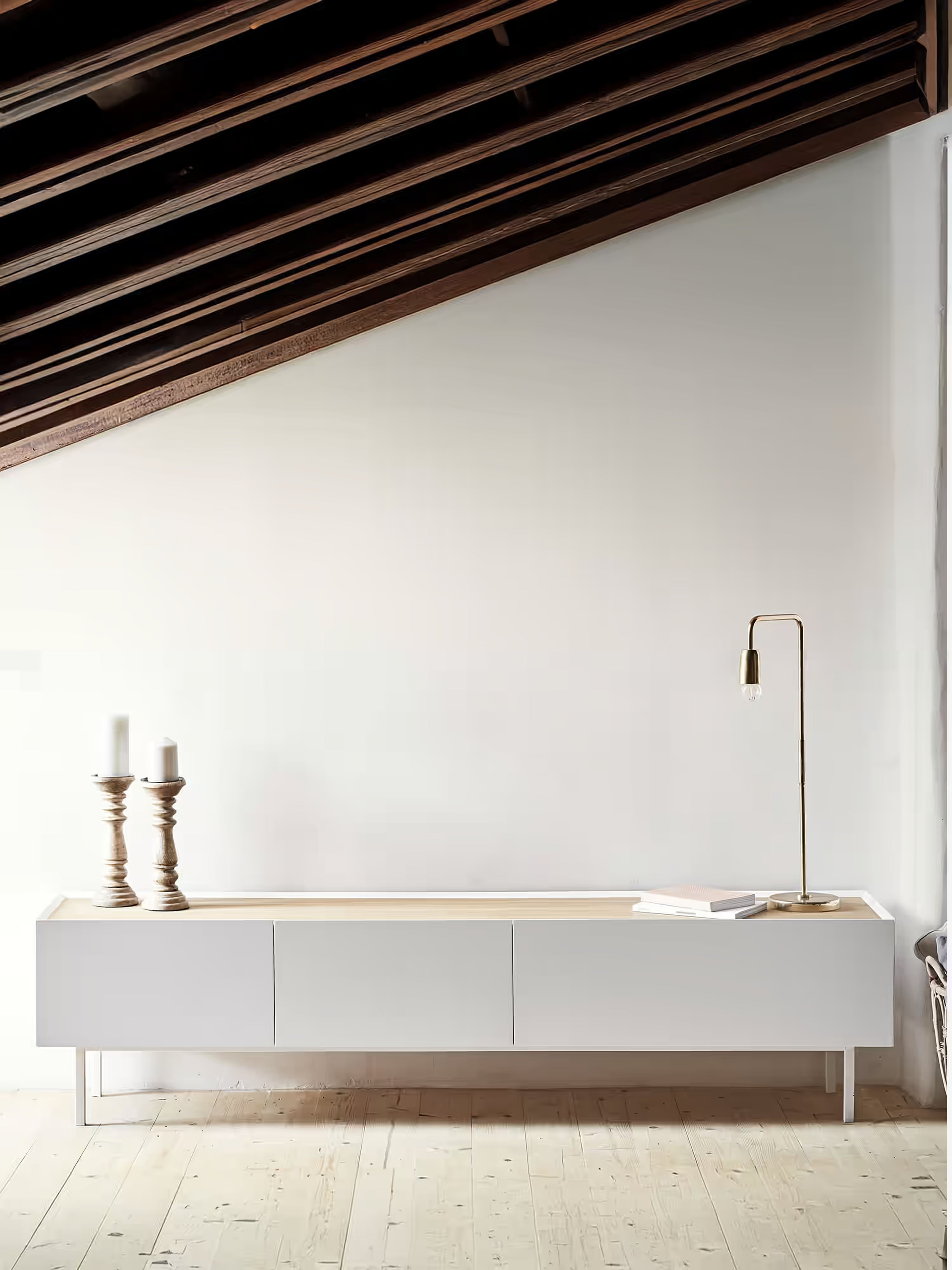 Arista TV unit in white lacquered MDF and light oak | Modern design 180 x 45 cm