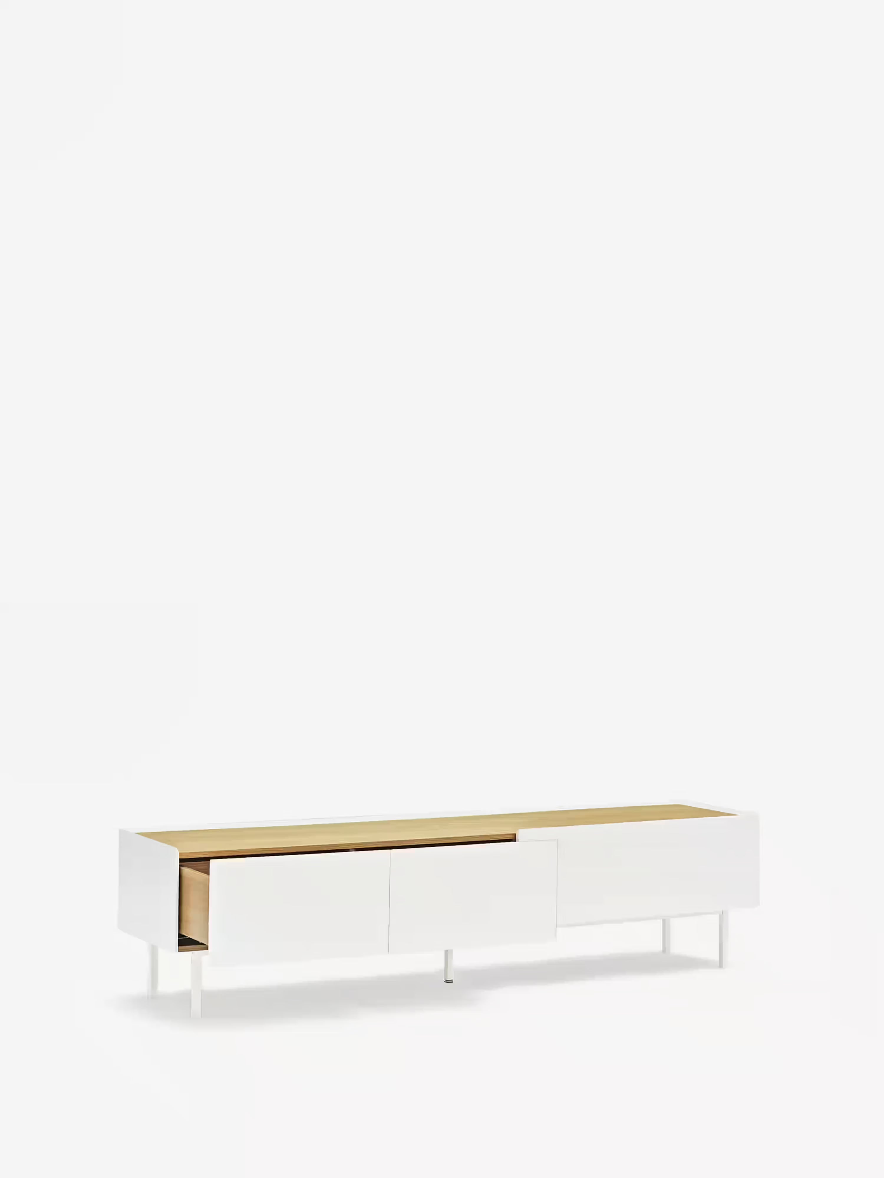 Arista mueble TV en MDF lacado blanco y roble claro | Diseño moderno 180 x 45 cm