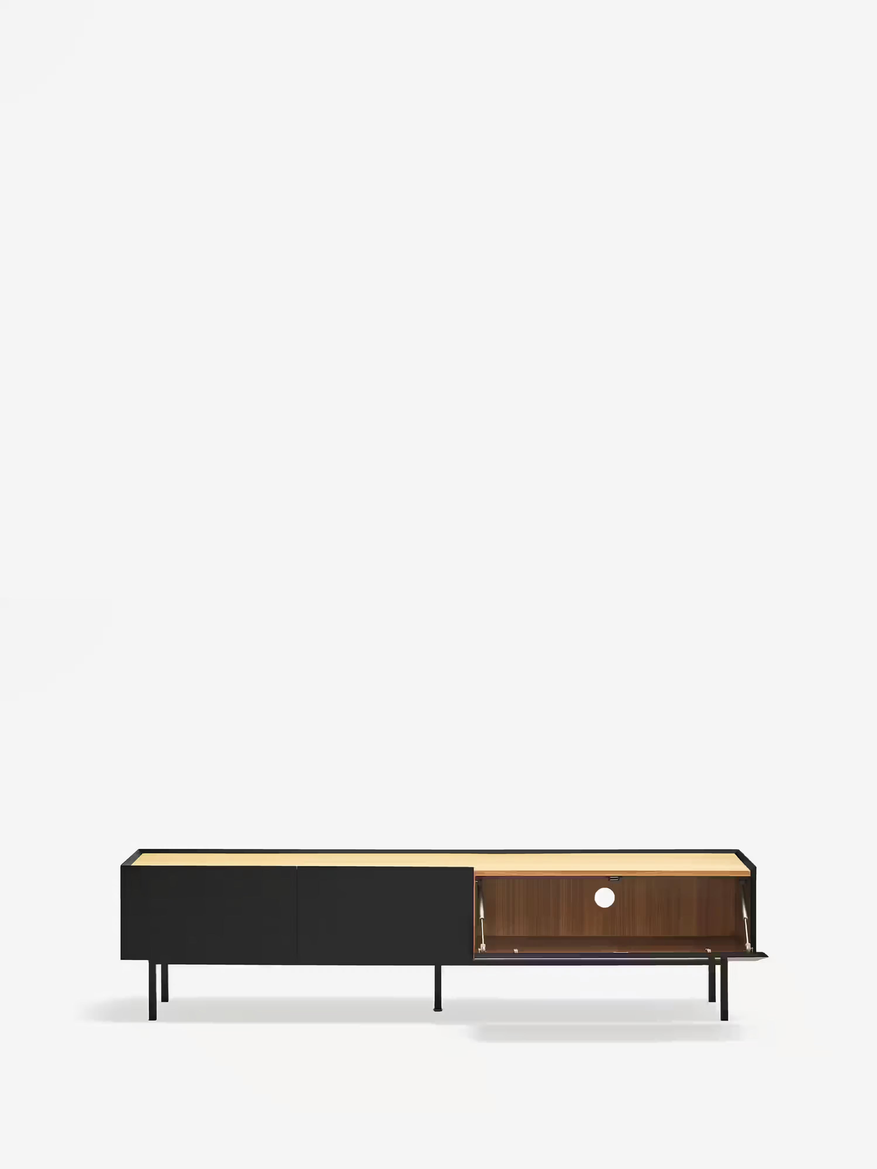 Arista TV unit in black lacquered MDF and light oak | Modern design 180 x 45 cm