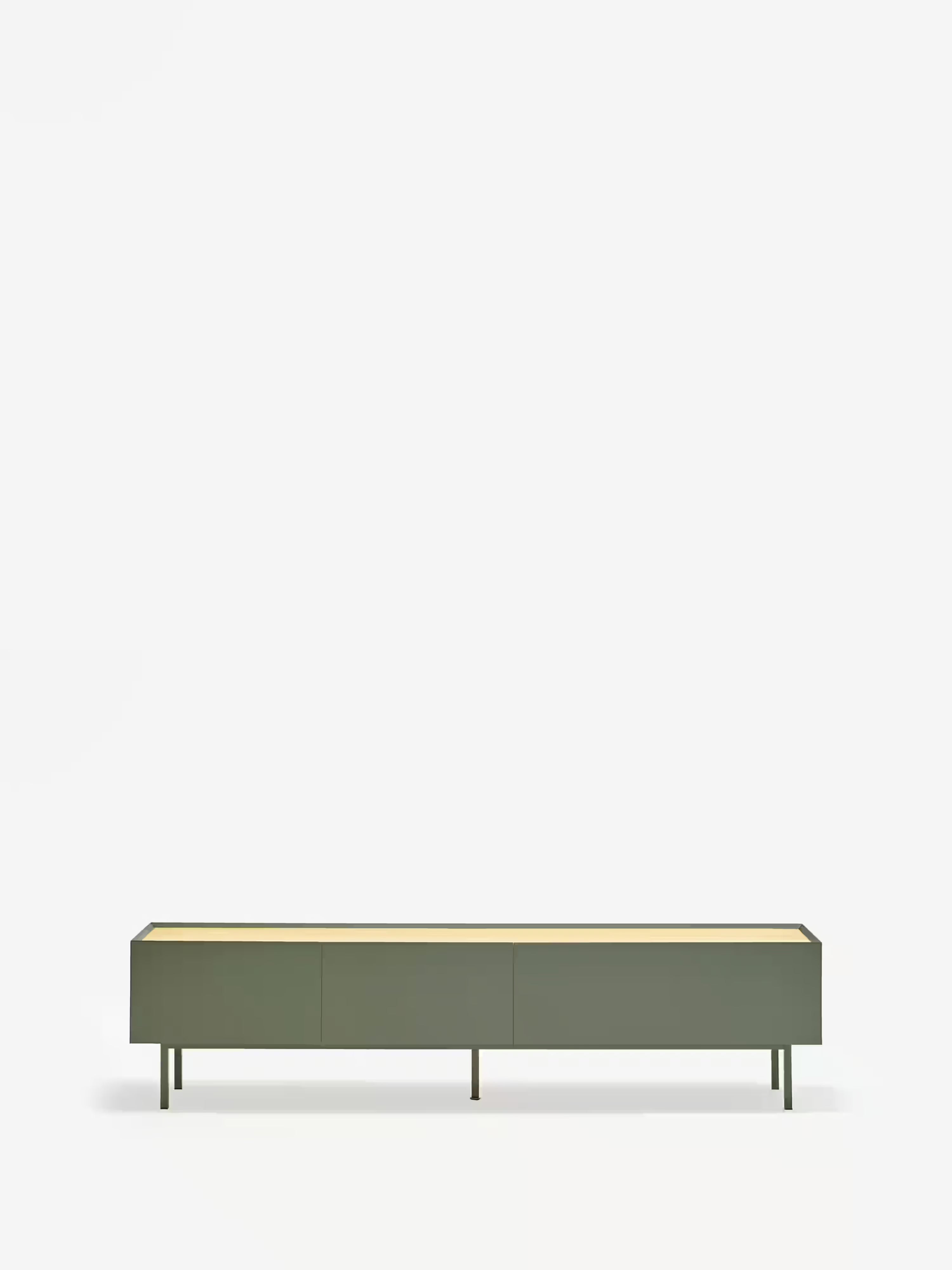 Arista TV unit in green lacquered MDF and light oak | Modern design 180 x 45 cm