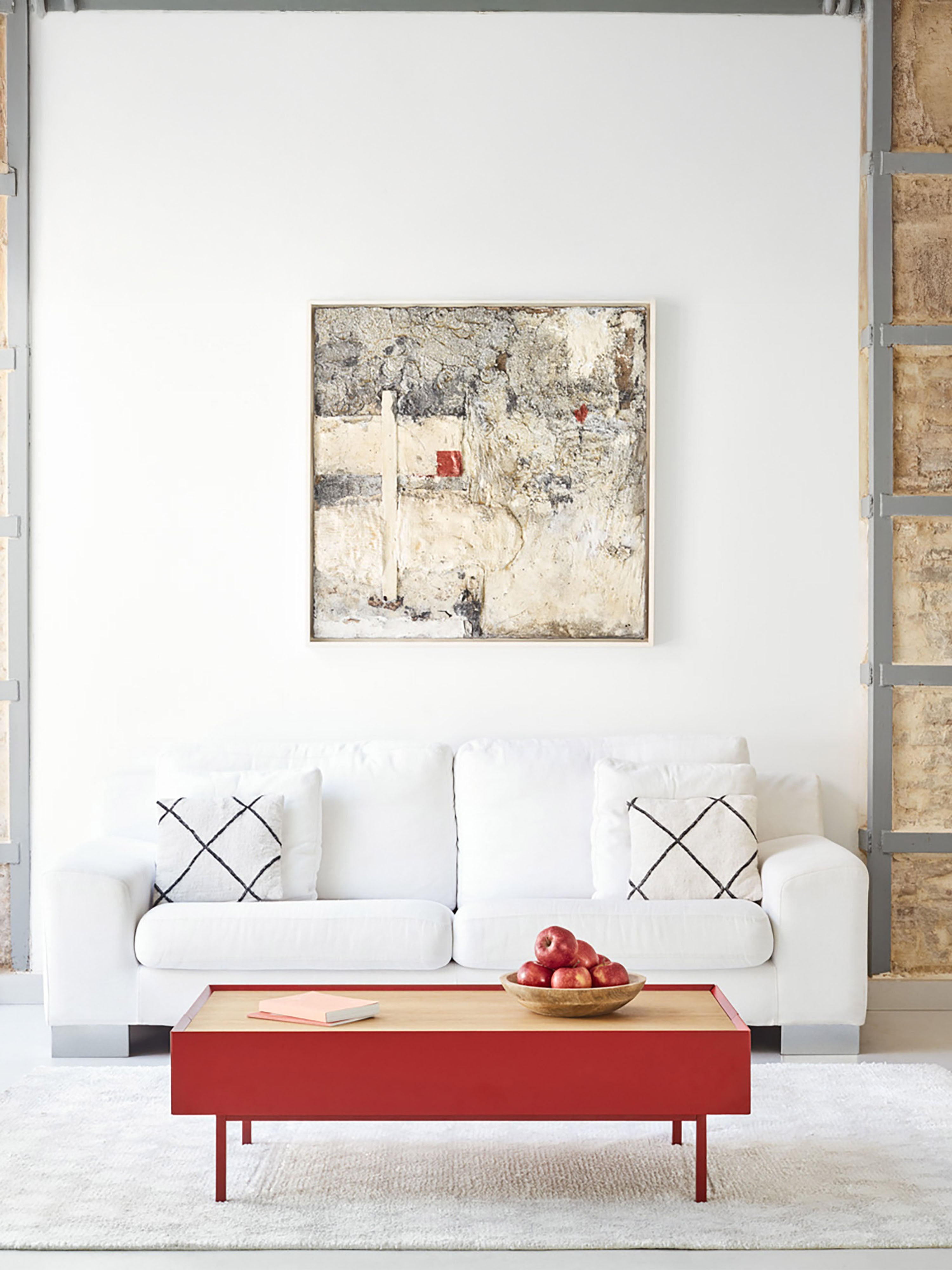 Arista tavolino da Salotto con 2 cassetti bordeaux e piano in rovere 110 x 34 cm
