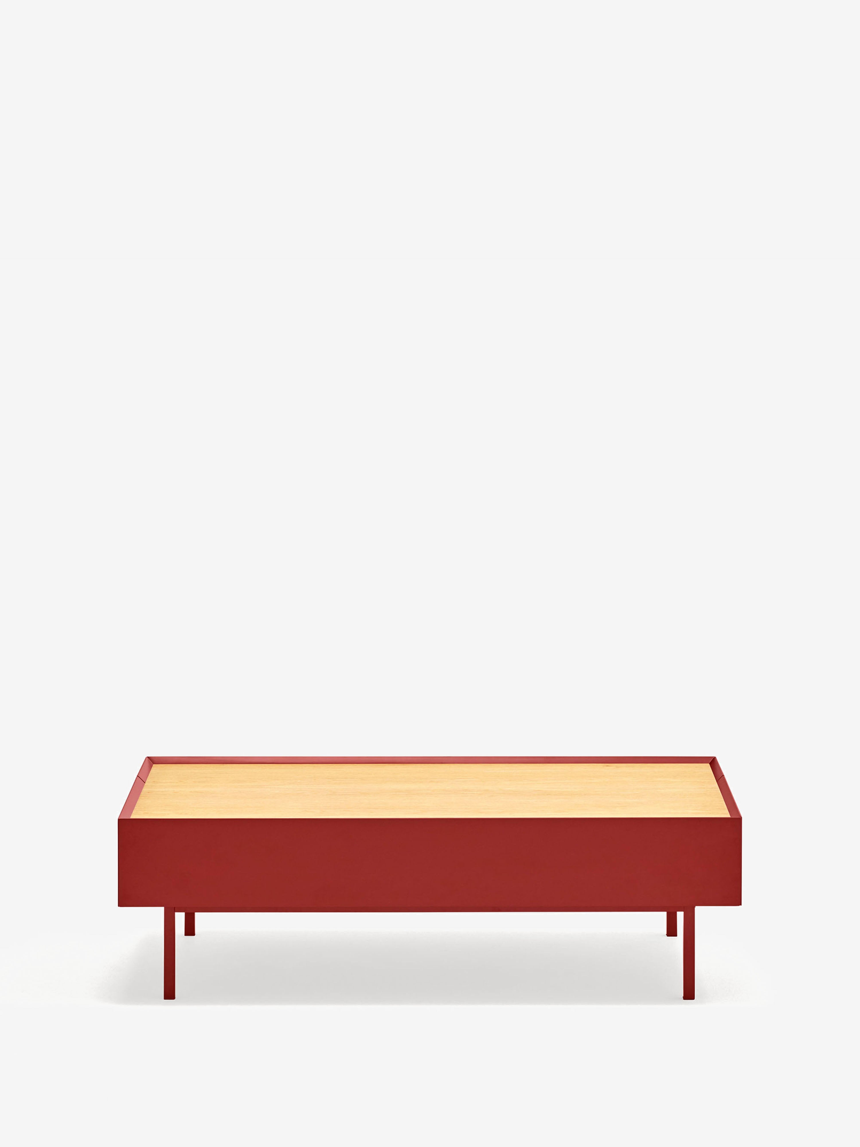 Arista tavolino da Salotto con 2 cassetti bordeaux e piano in rovere 110 x 34 cm
