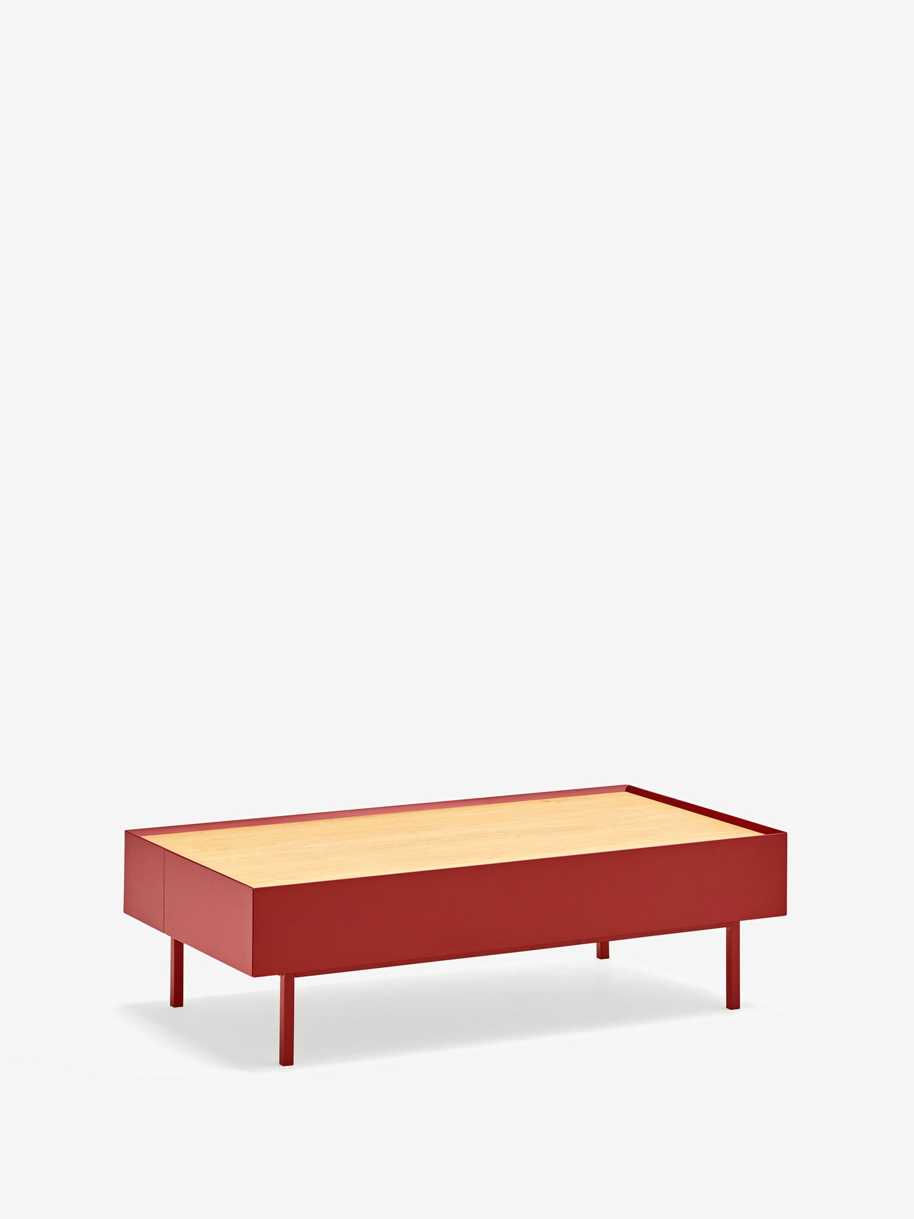 Arista Couchtisch mit 2 Schubladen in Bordeaux und Eichenplatte 110 x 34 cm