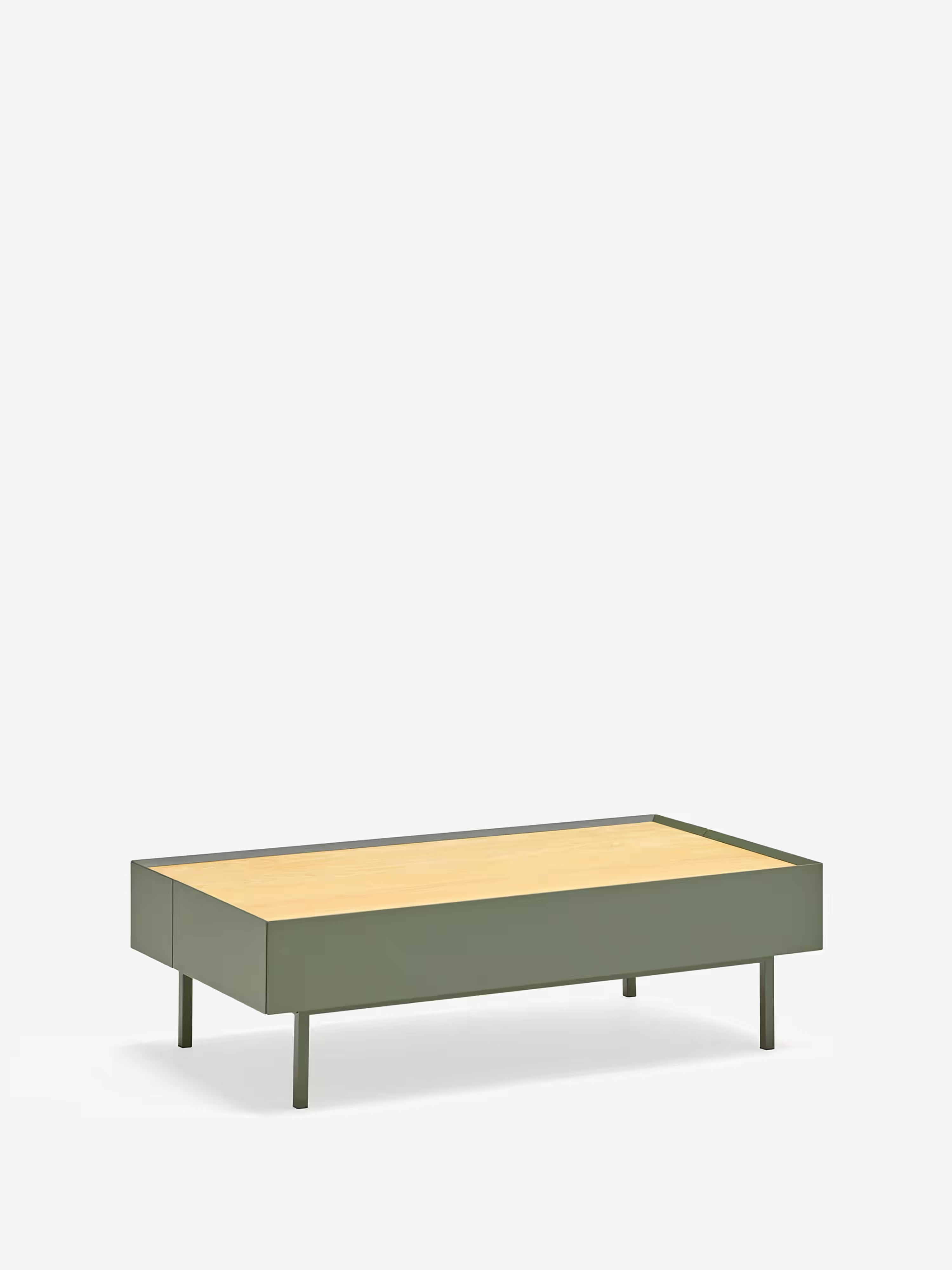 Arista Couchtisch mit 2 Schubladen in Grün und Eichenplatte 110 x 34 cm