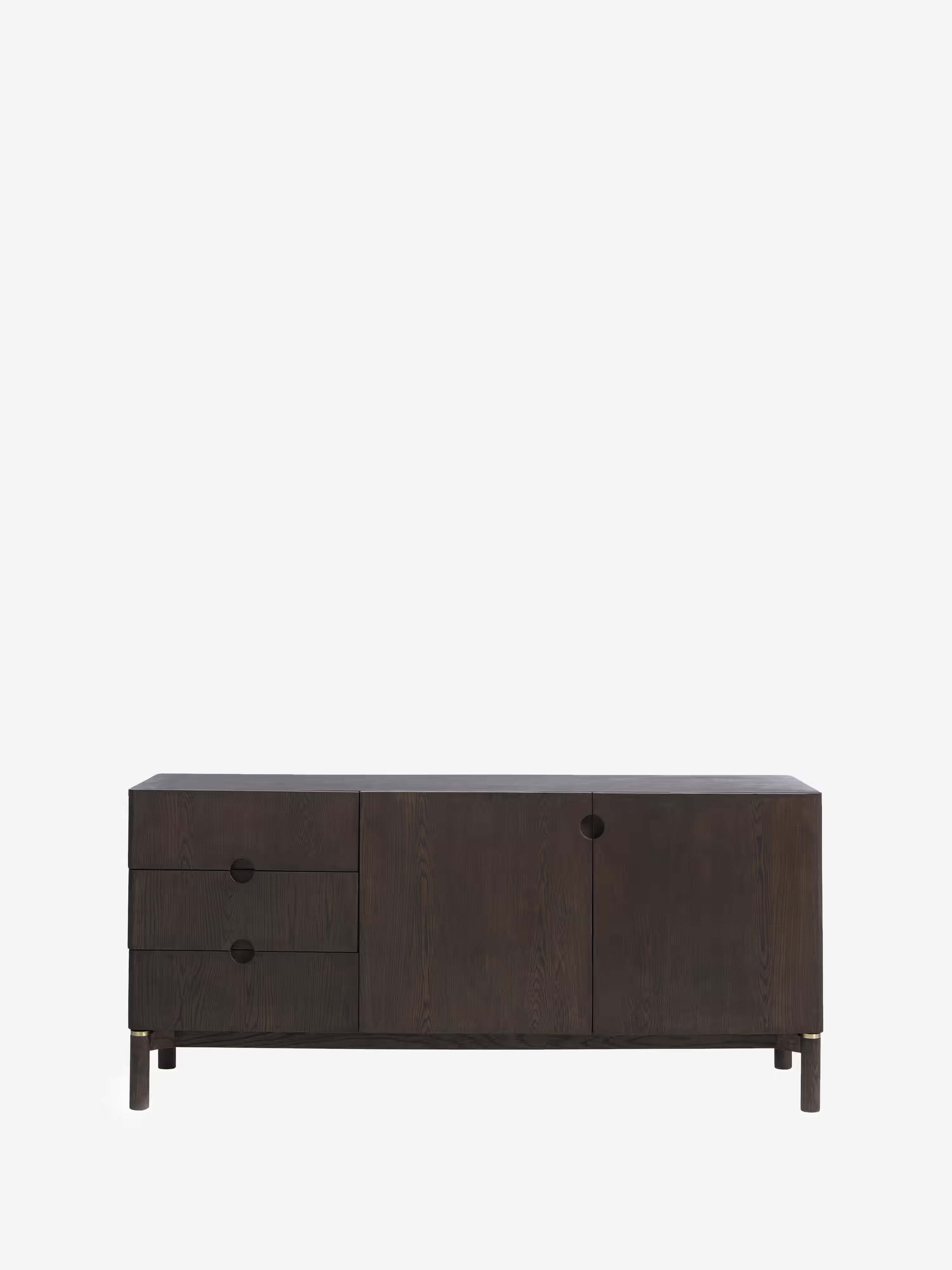 Arun Sideboard in dark solid wood - low cabinet with brass finishes 160 x 73 cm