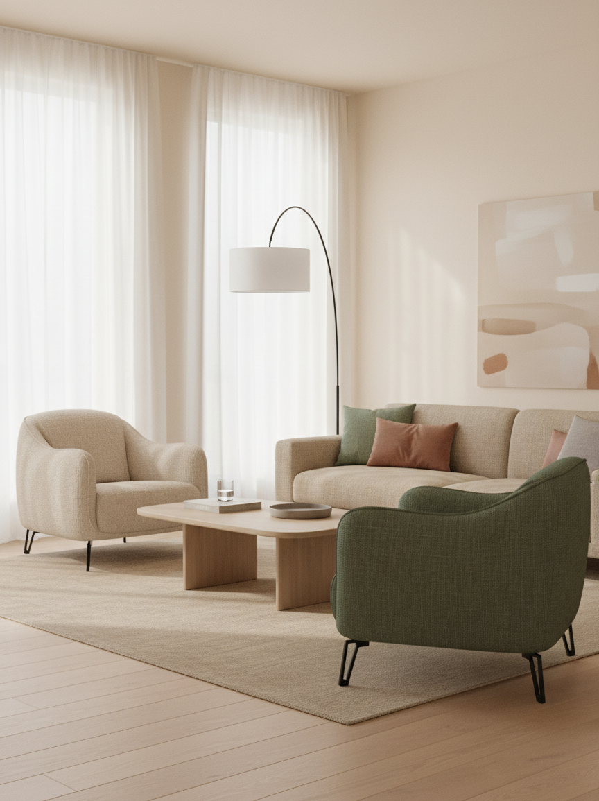 Avela poltroncina moderna dal comfort avvolgente in tessuto impermeabile