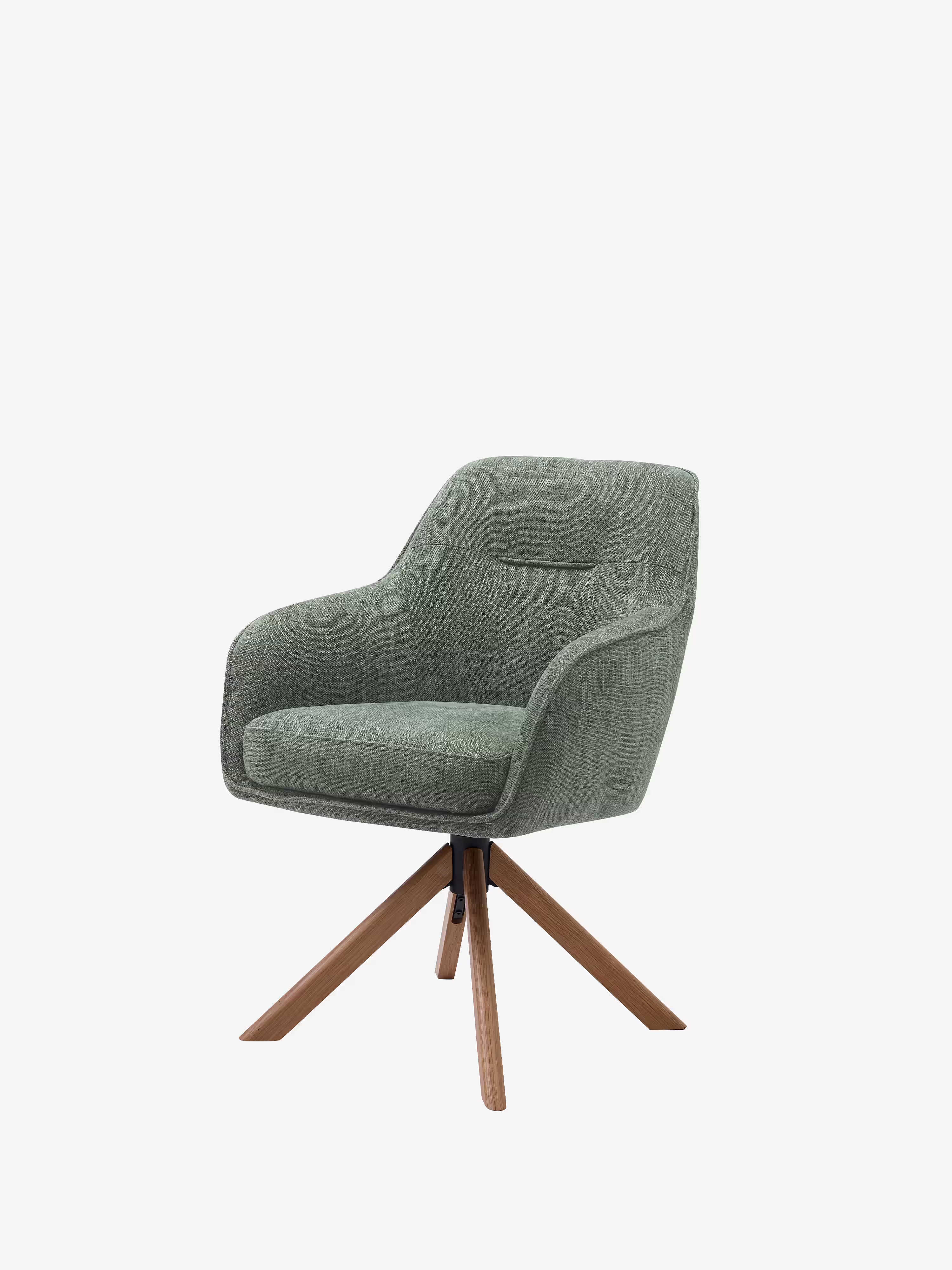 Avola Swivel chair in chenille-effect fabric with wooden base