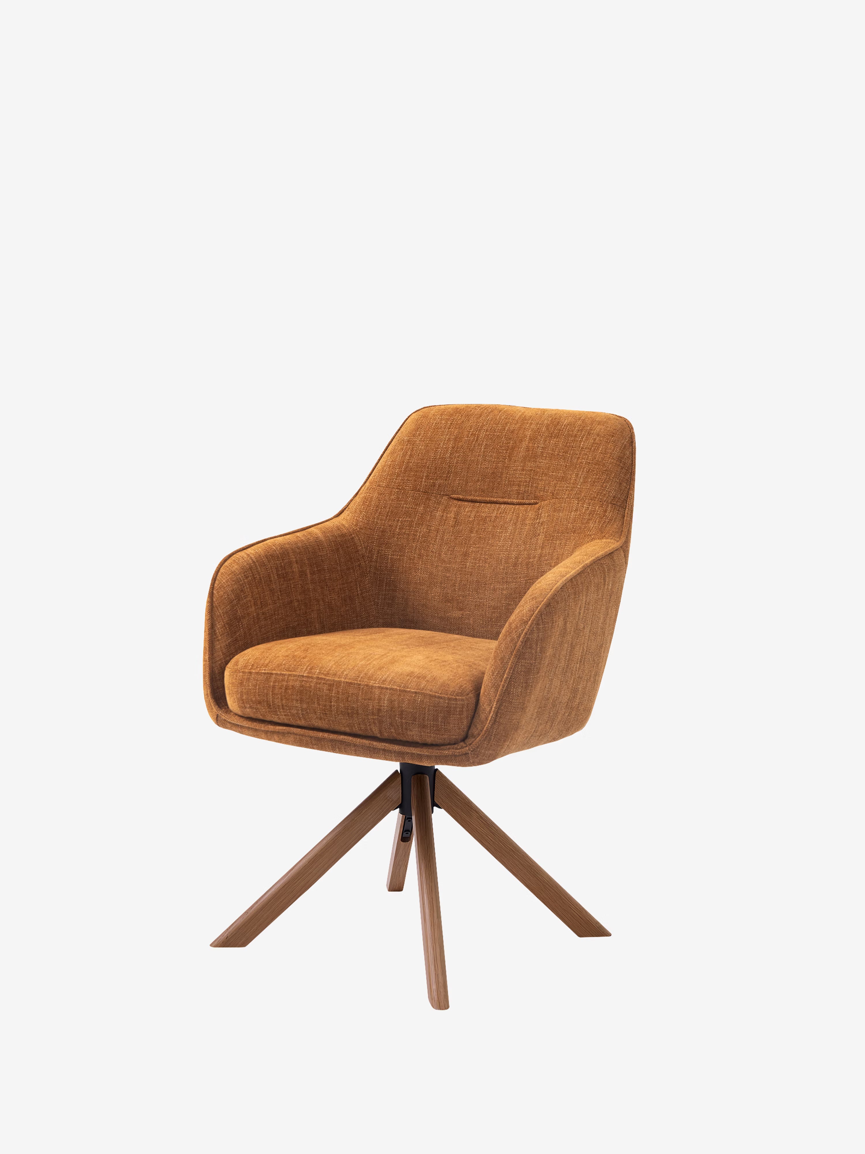 Avola Chaise pivotante en tissu effet velours côtelé avec base en bois