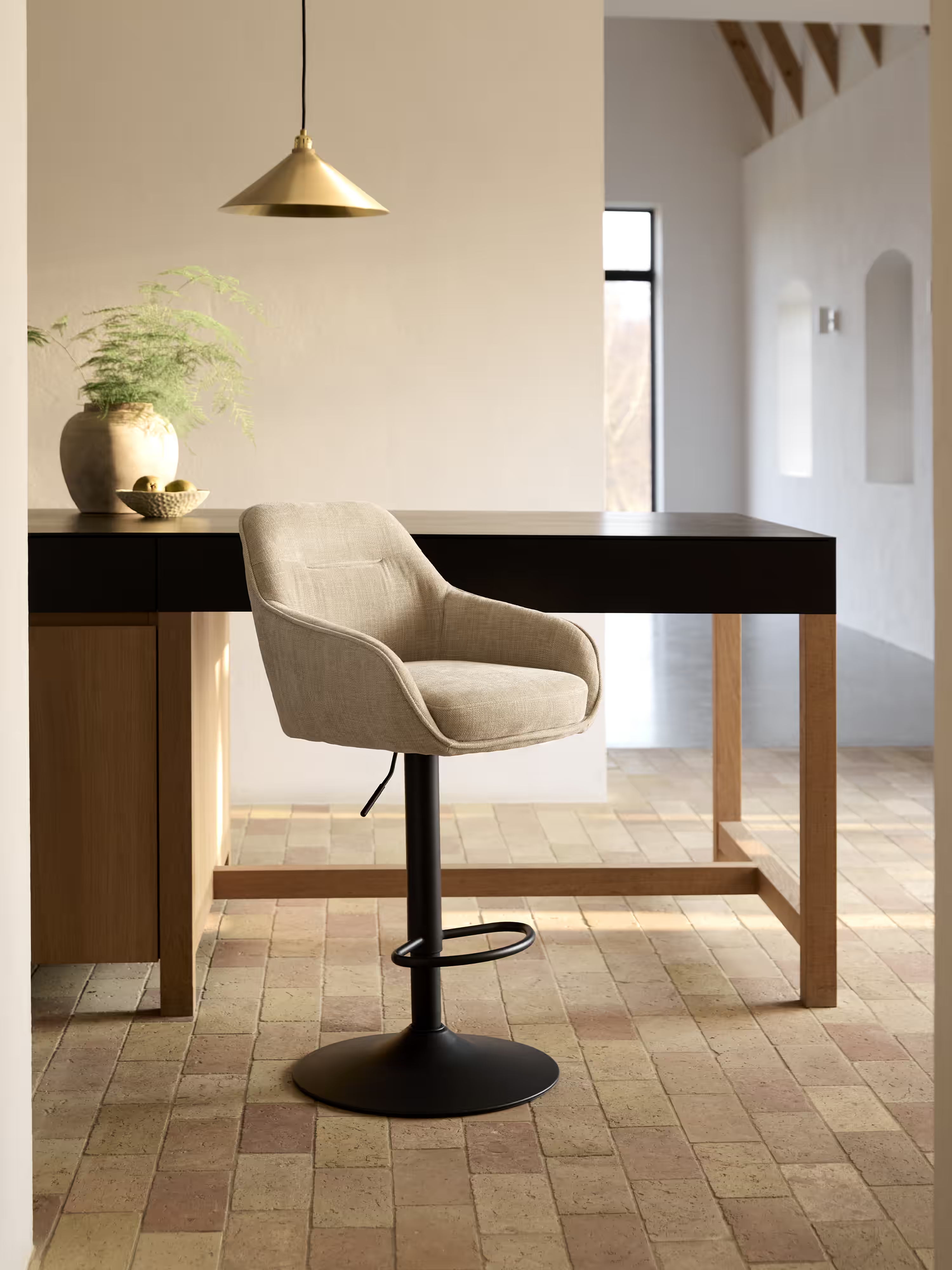 Avola Height-adjustable swivel stool in chenille-effect fabric with metal base