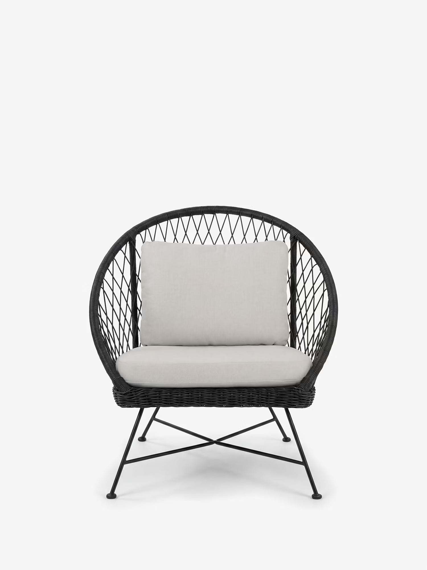 Nyra Outdoor armchair in black wicker and aluminum with sand cushions