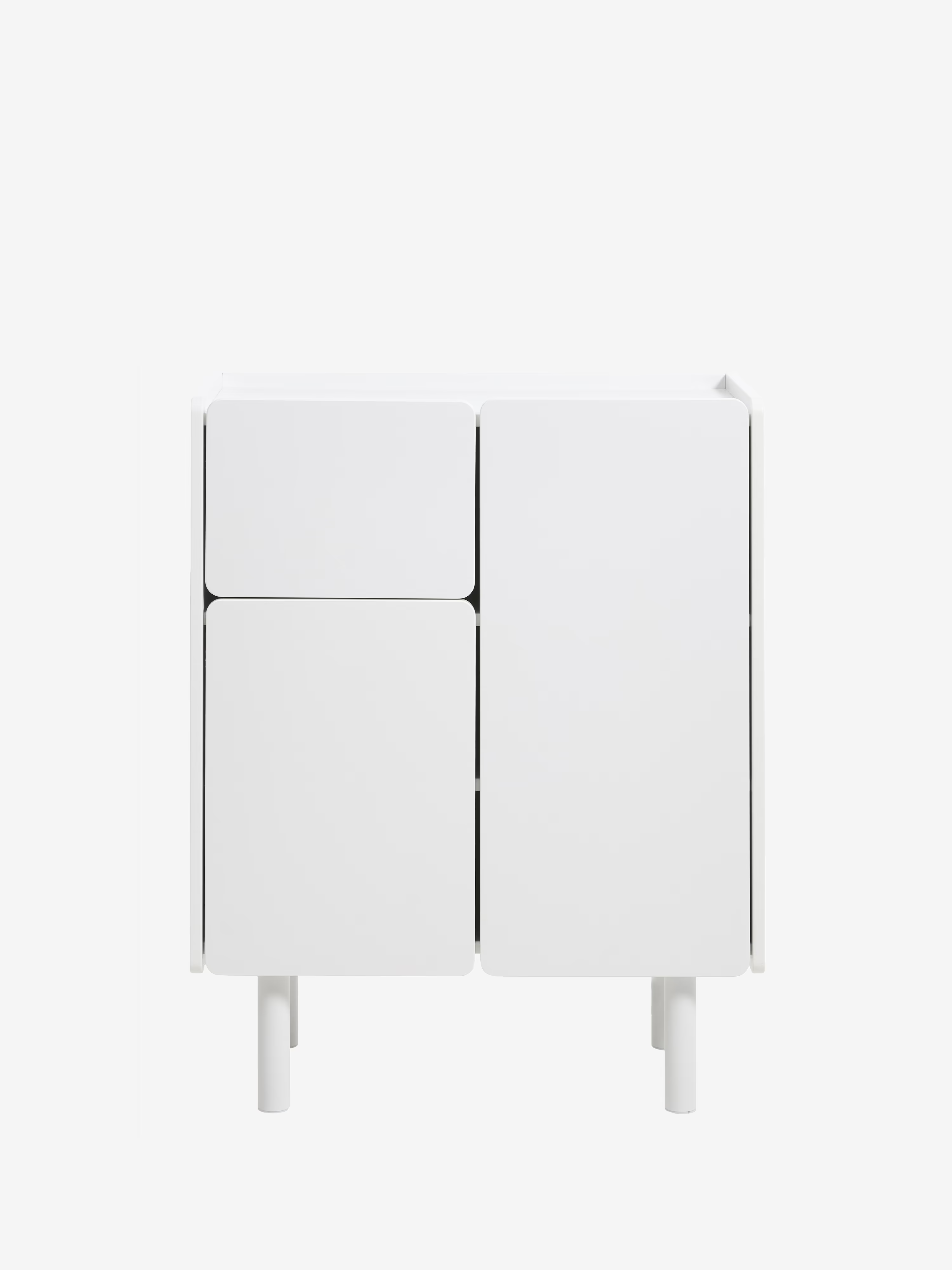 Bera tall lacquered white MDF sideboard with 3 doors and adjustable shelves 80 x 100 cm