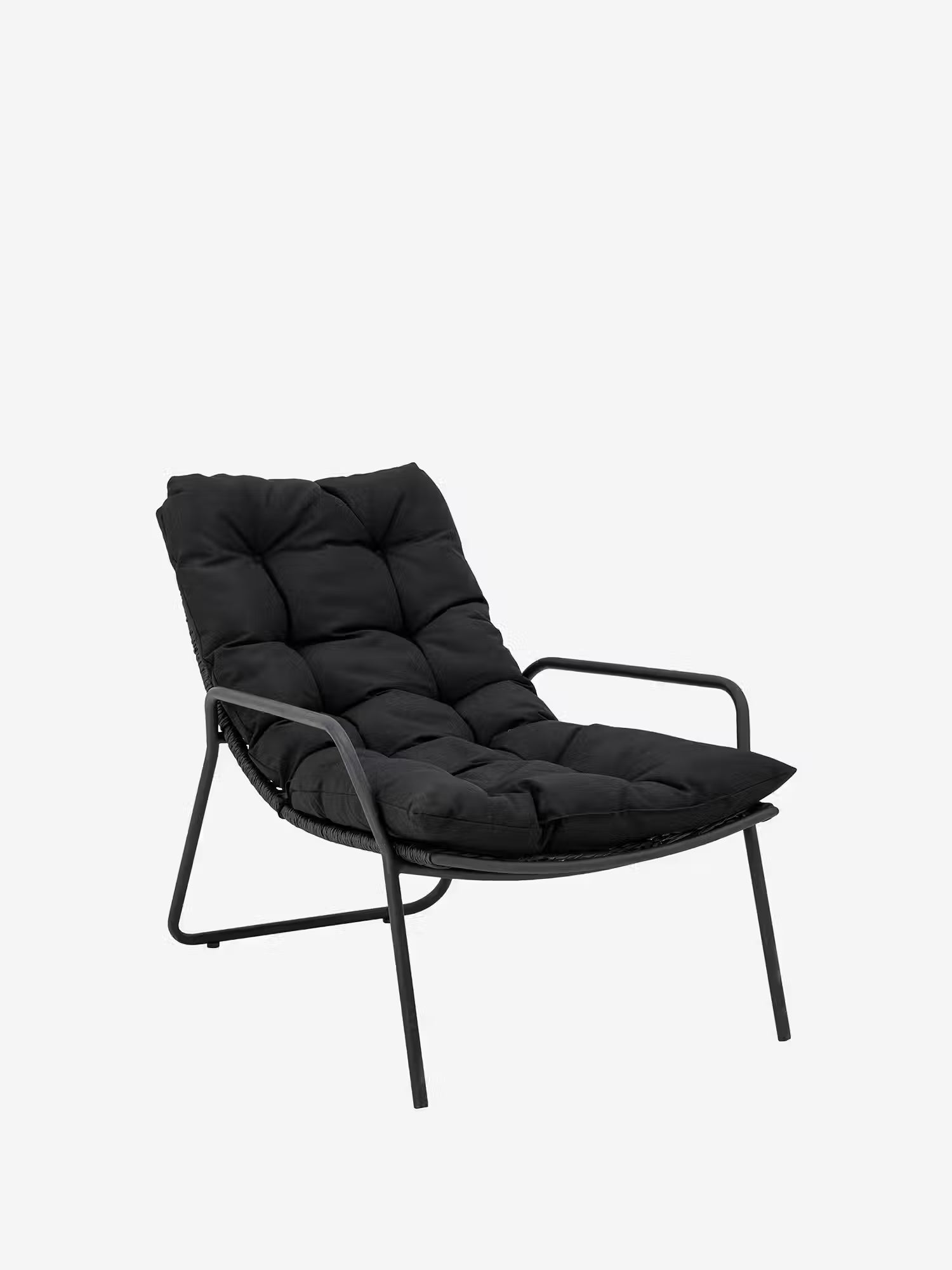Boel Fauteuil relax d'extérieur avec repose-pieds en métal noir et corde tressée