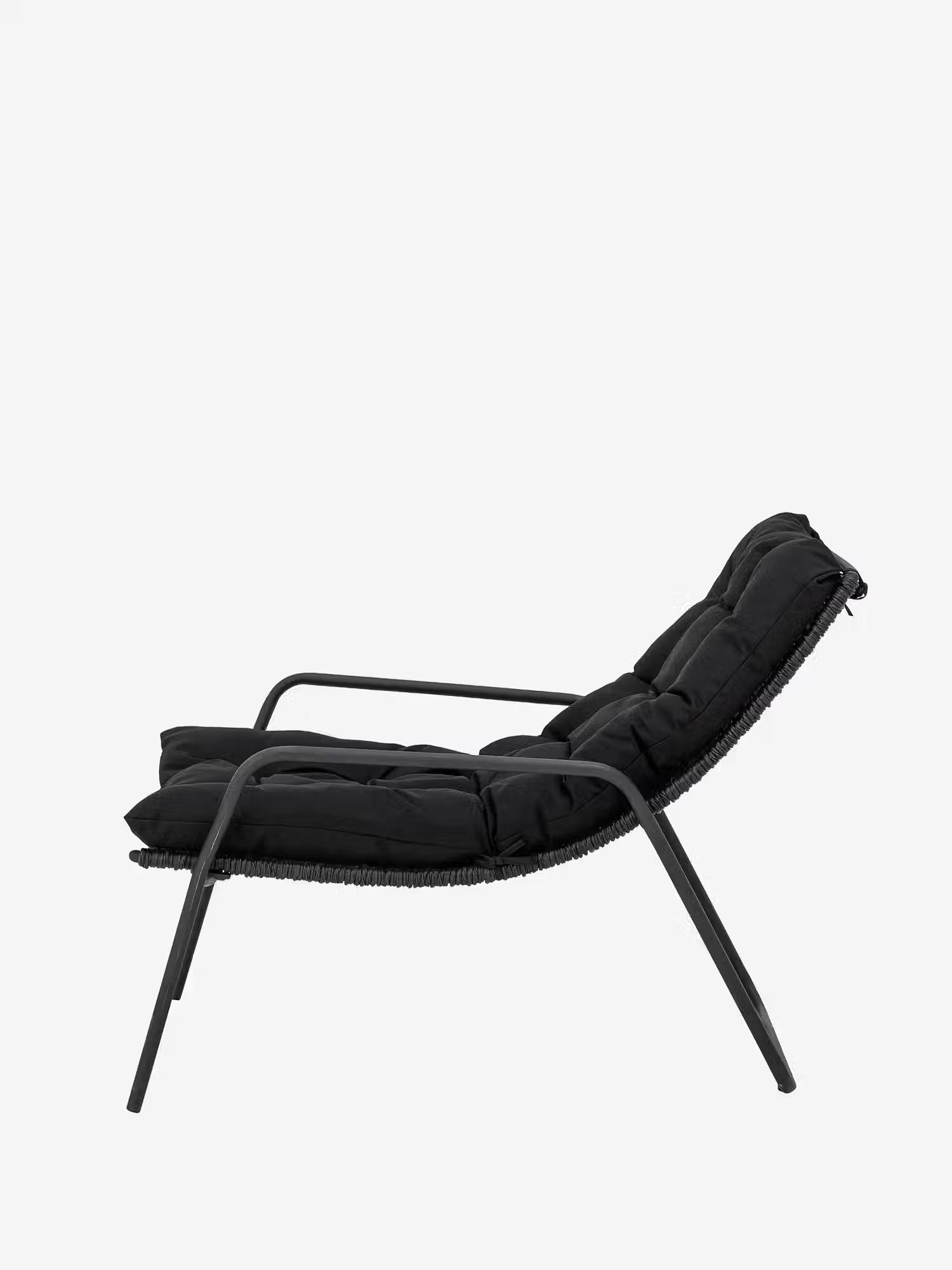Boel Fauteuil relax d'extérieur avec repose-pieds en métal noir et corde tressée