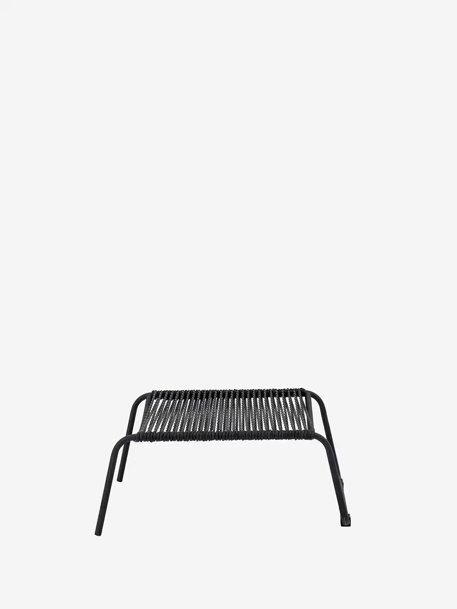 Boel Fauteuil relax d'extérieur avec repose-pieds en métal noir et corde tressée