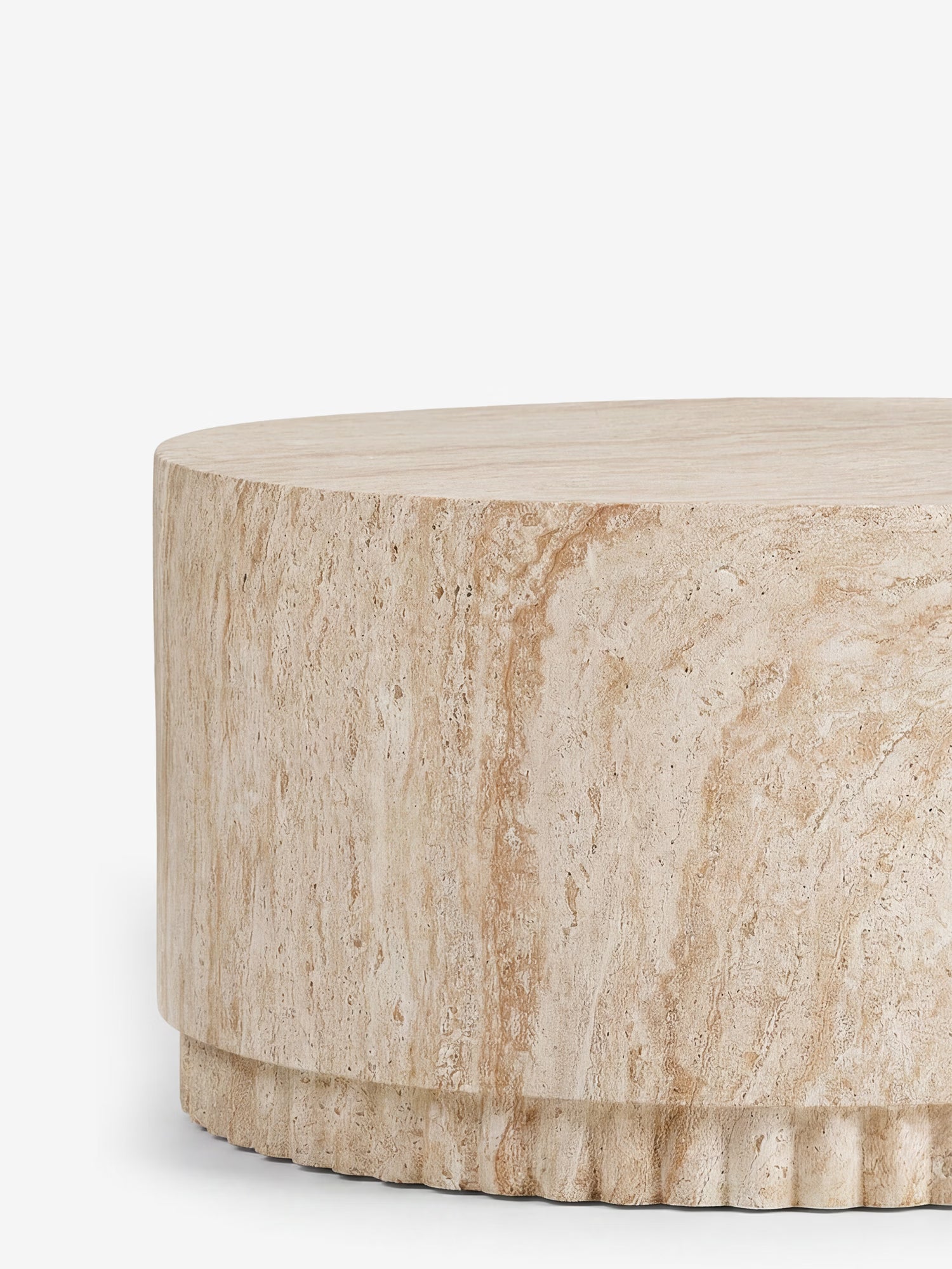 Bonn Runder niedriger Couchtisch für Wohnzimmer und Außenbereich aus Fiberclay in Natursteinoptik