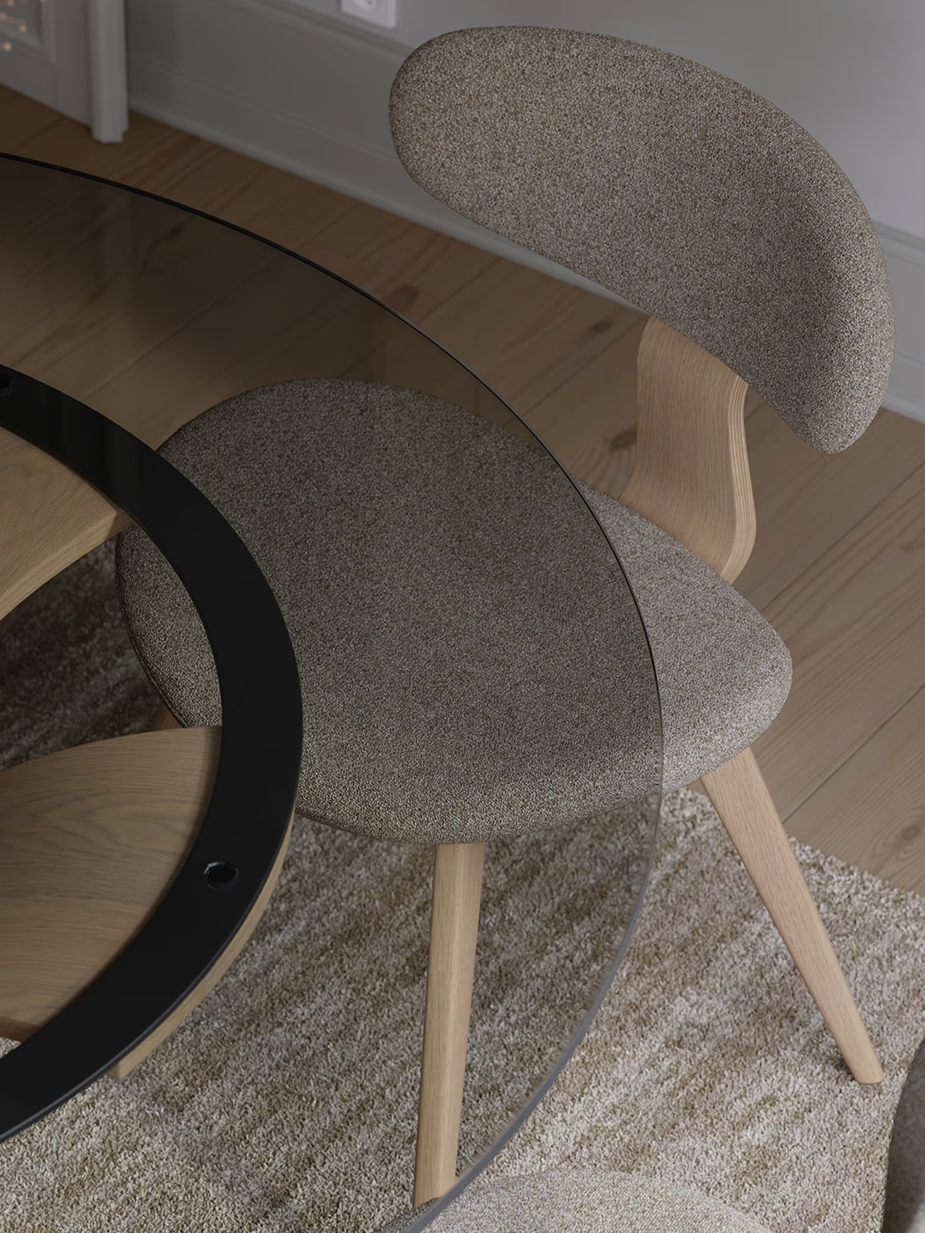 Buckle Chaise en bouclé avec pieds en bois massif - design scandinave futuriste