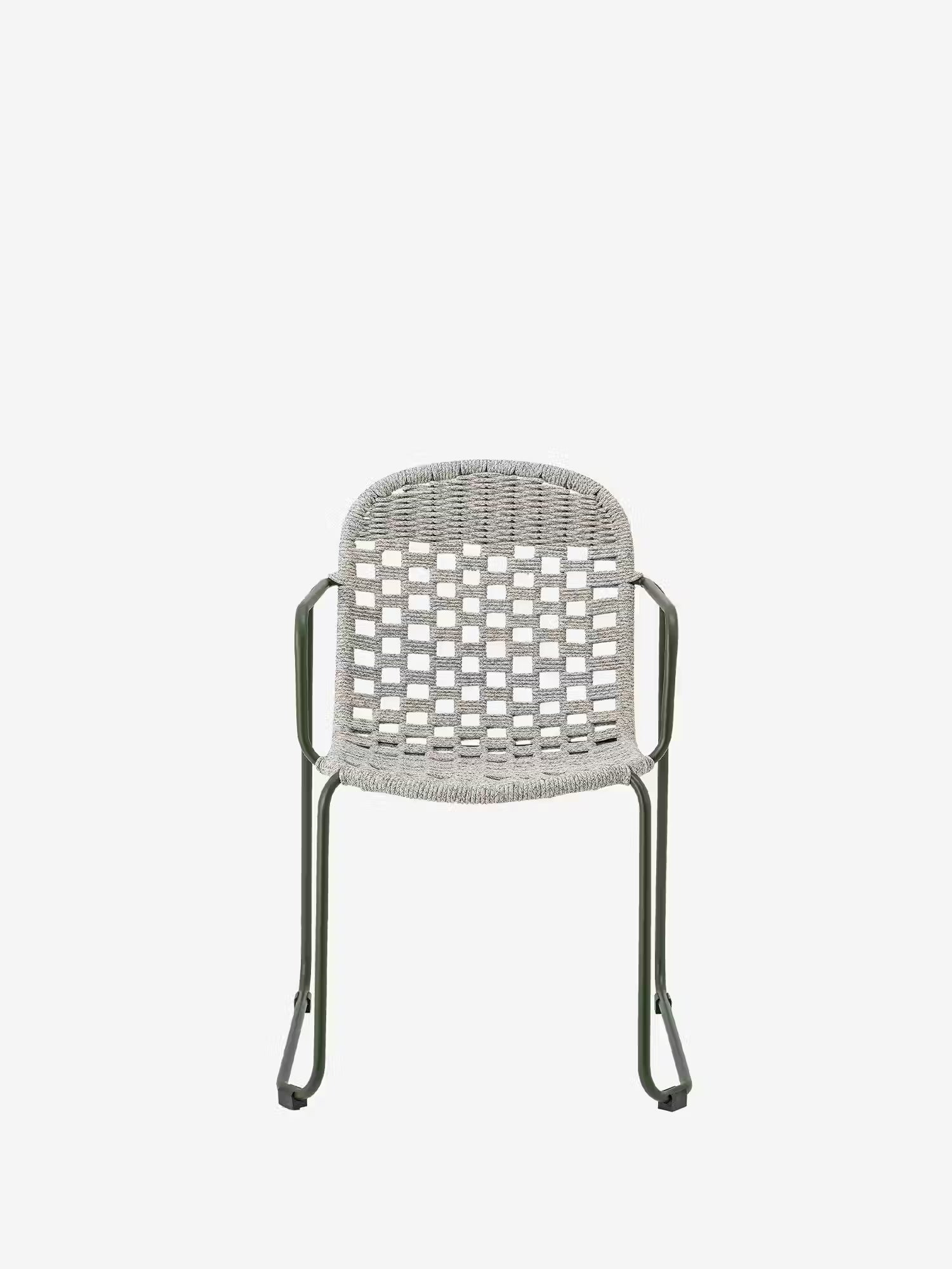 Calana Silla de exterior apilable en metal verde con asiento trenzado gris