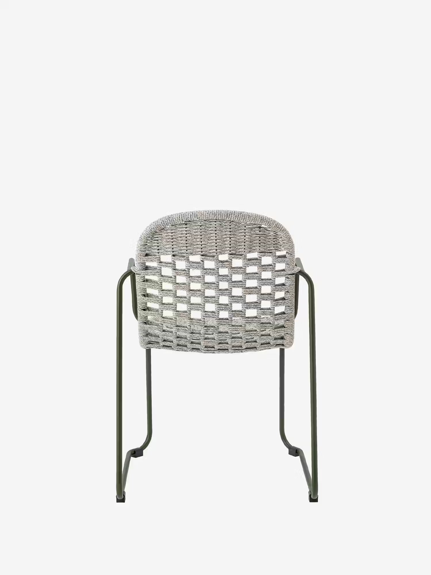 Calana Silla de exterior apilable en metal verde con asiento trenzado gris