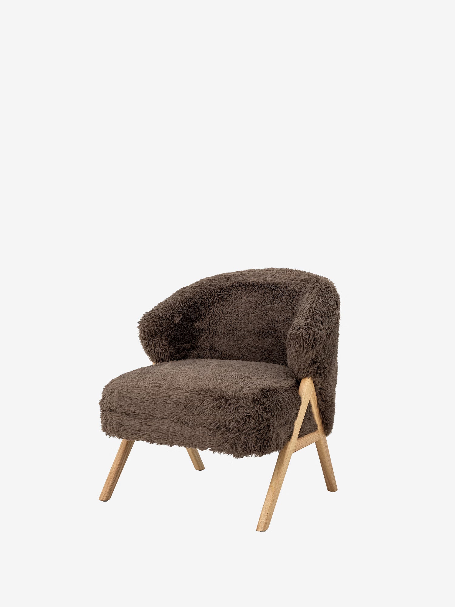 Camino Poltroncina lounge in teddy a pelo lungo marrone con struttura in legno FSC®
