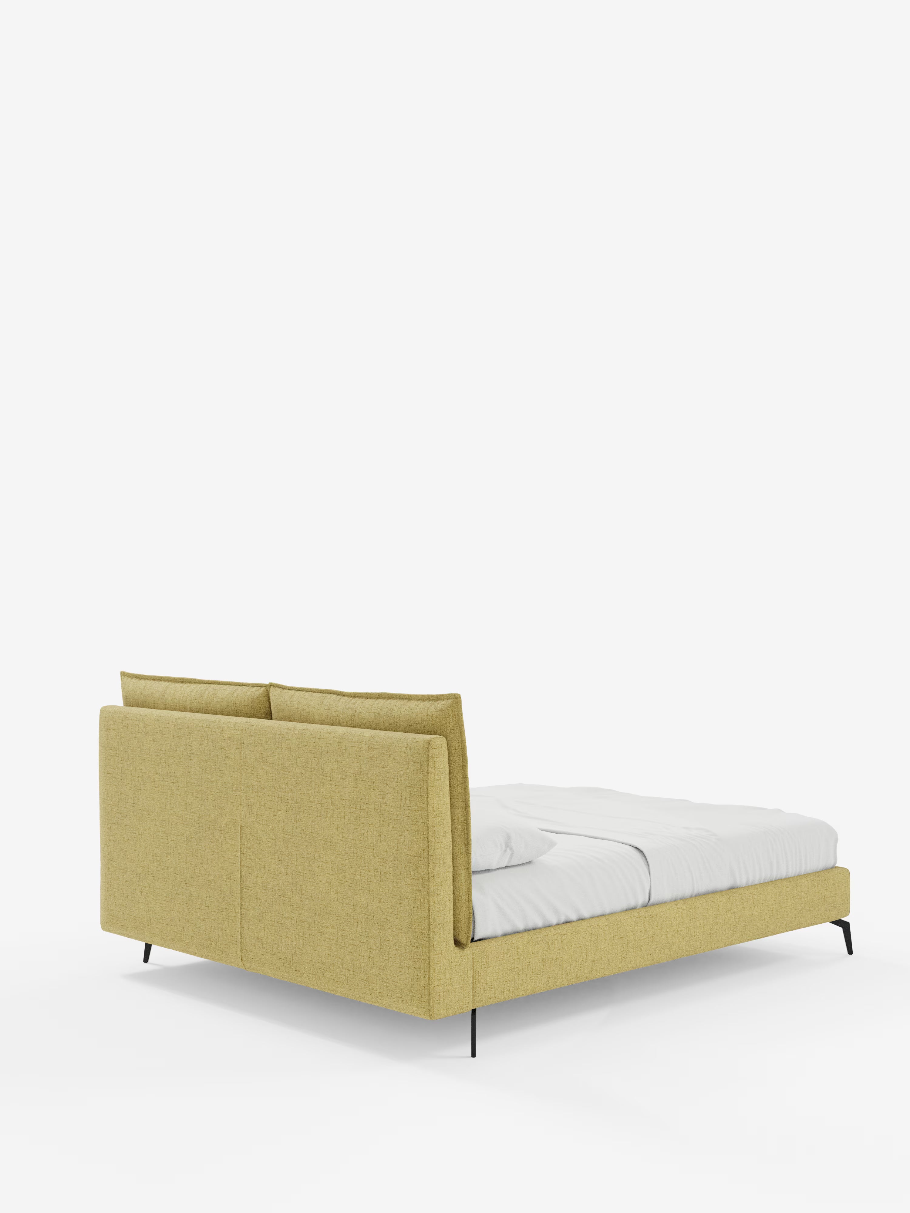 Cloe Cama acolchada de diseño elegante con patas de metal y tejido flameado impermeable